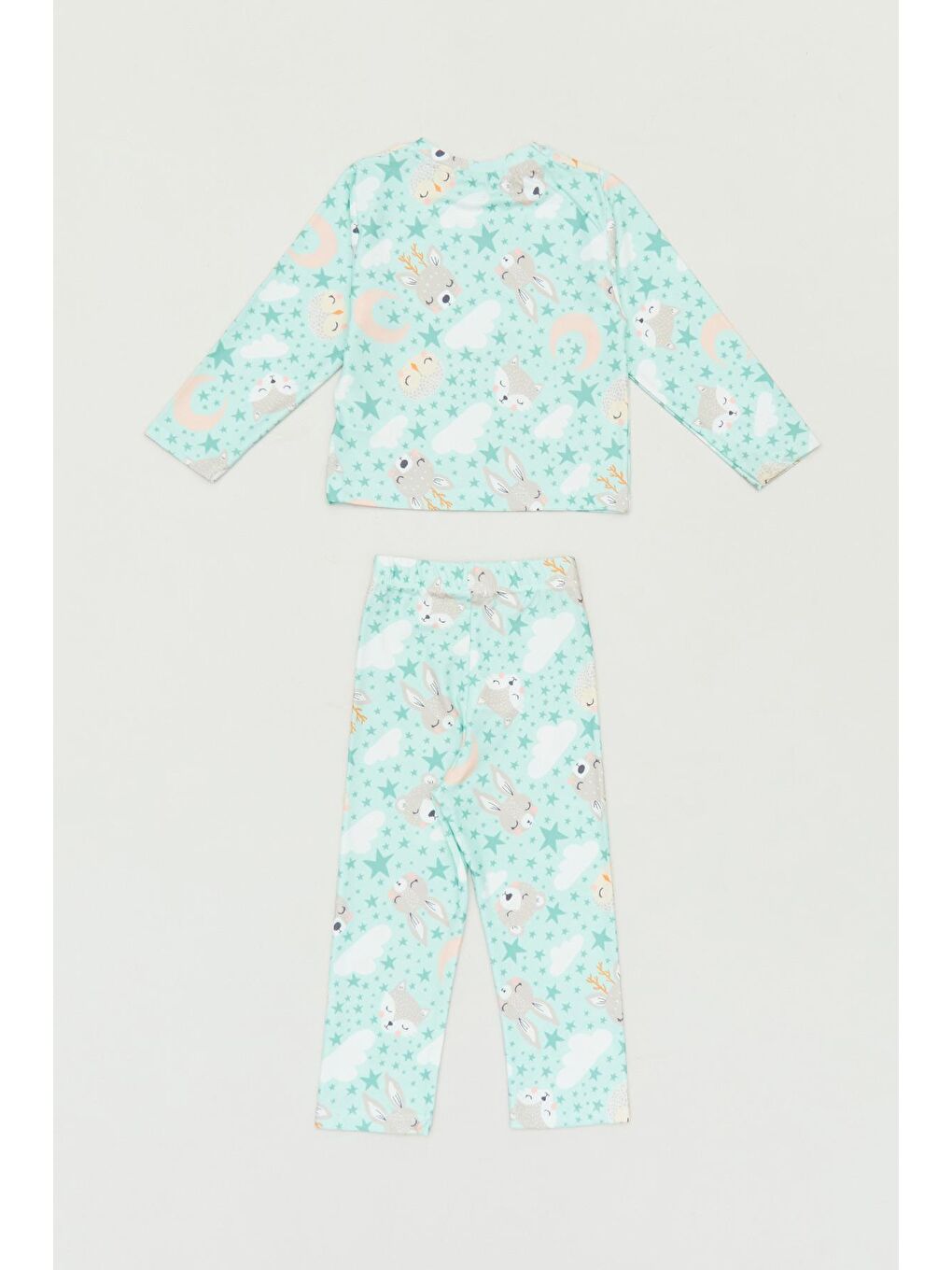 Turkuaz Baskılı Bisiklet Yaka Kız Çocuk Pijama Takımı-1