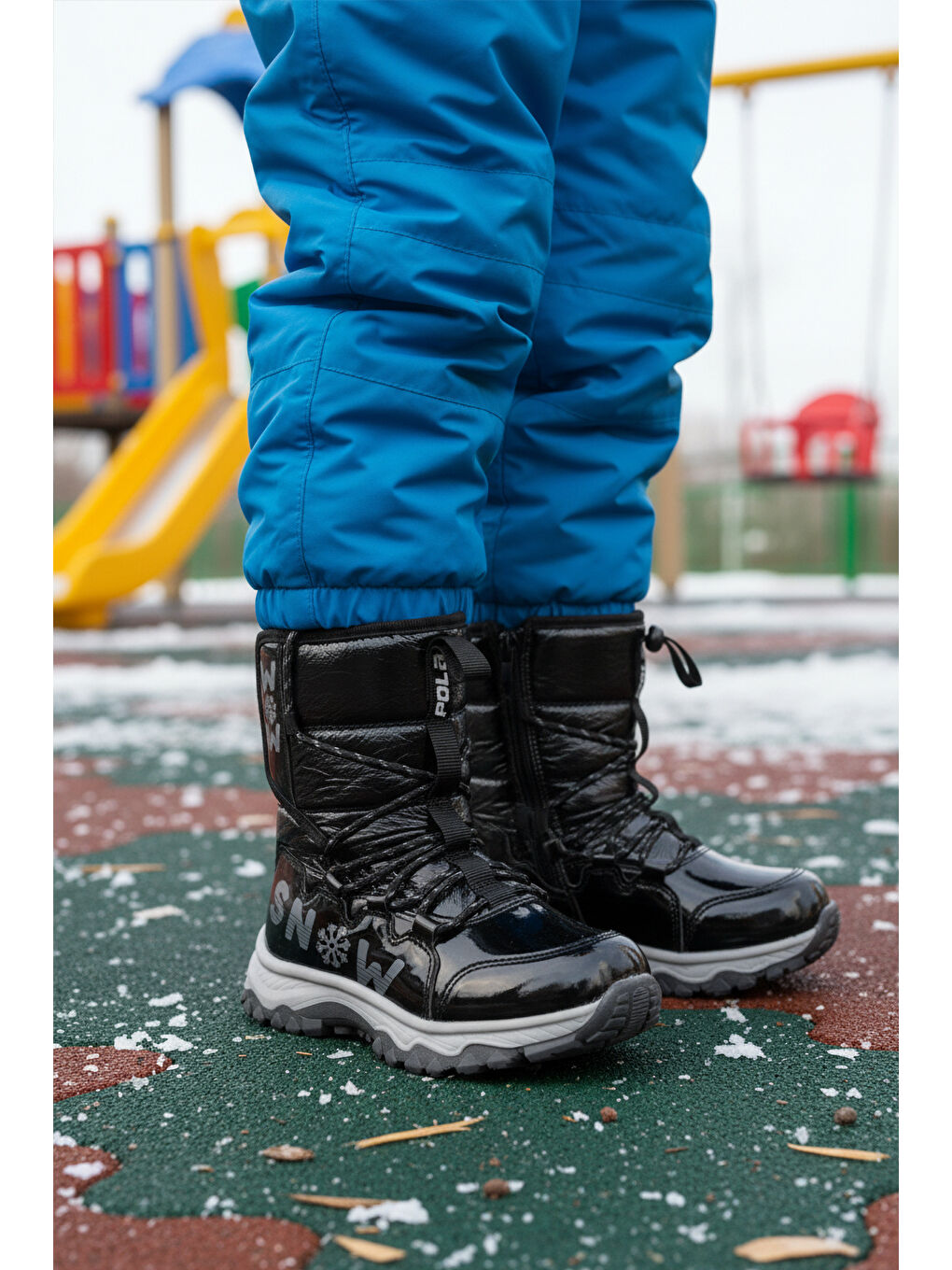 Siyah Kaymaz Taban İçi Polarlı Kız Çocuk Kar Botu 24081 F-2