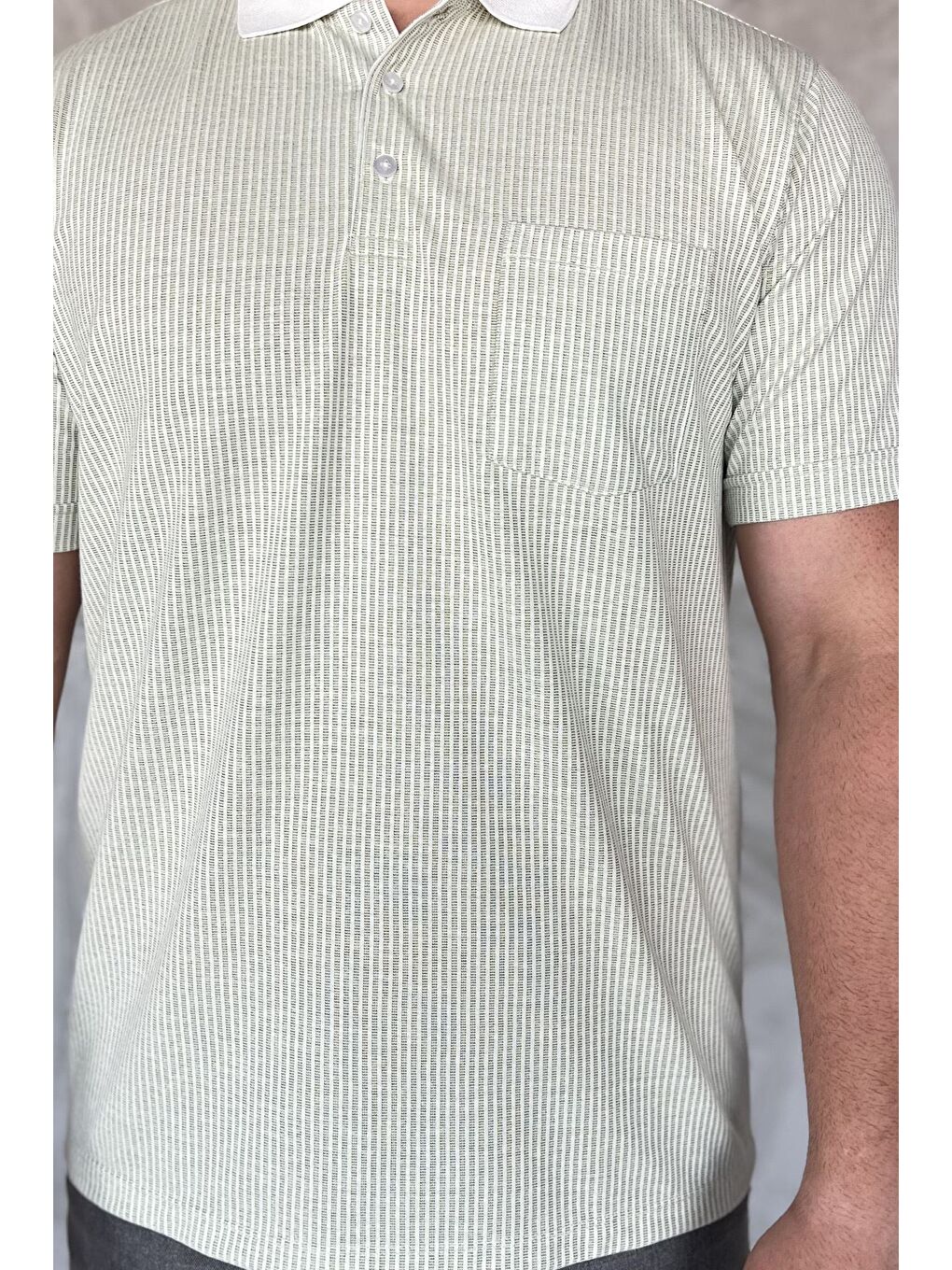 Haki Polo Yaka Cepli Erkek Tişört-1