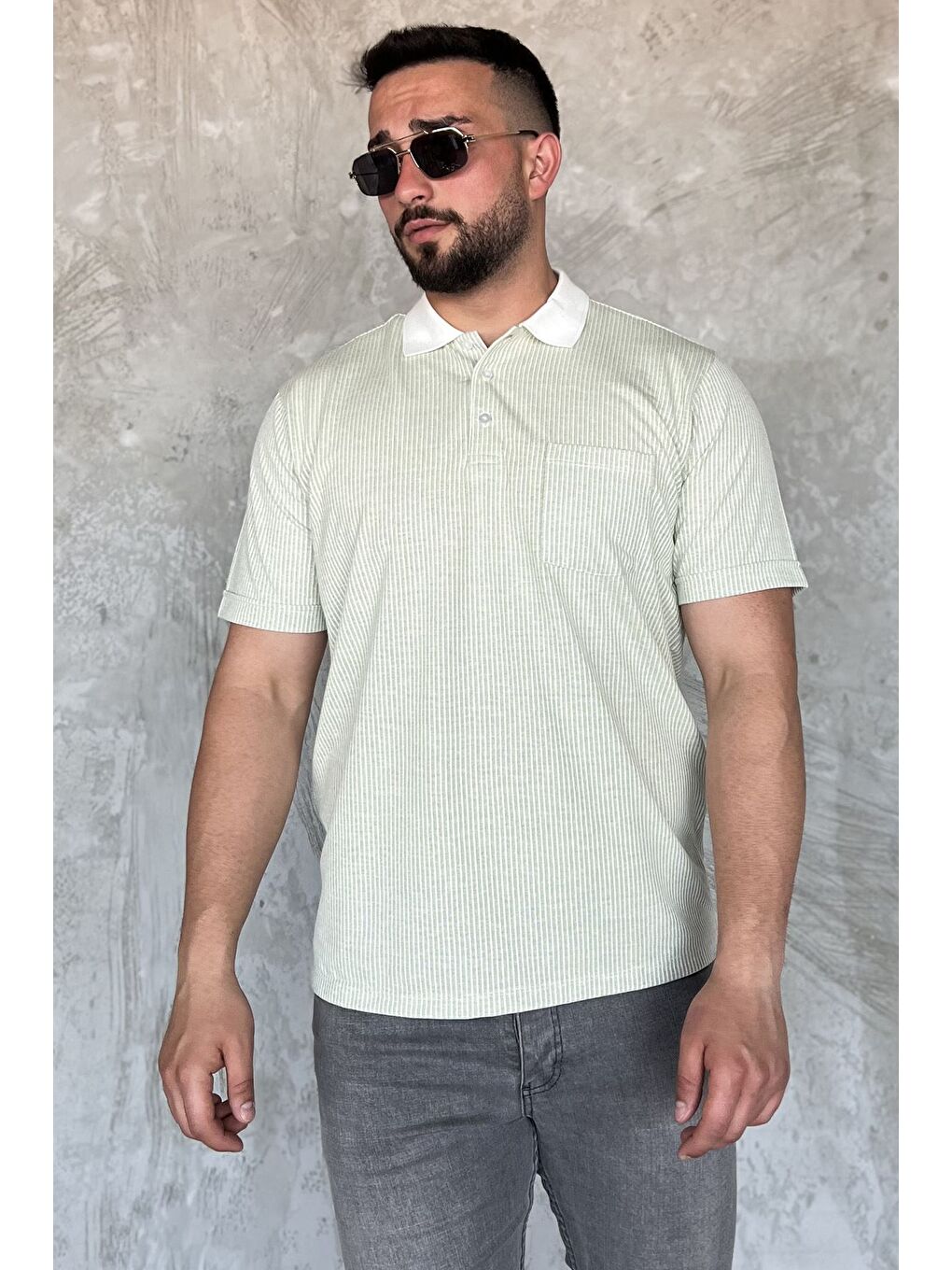 Haki Polo Yaka Cepli Erkek Tişört-3