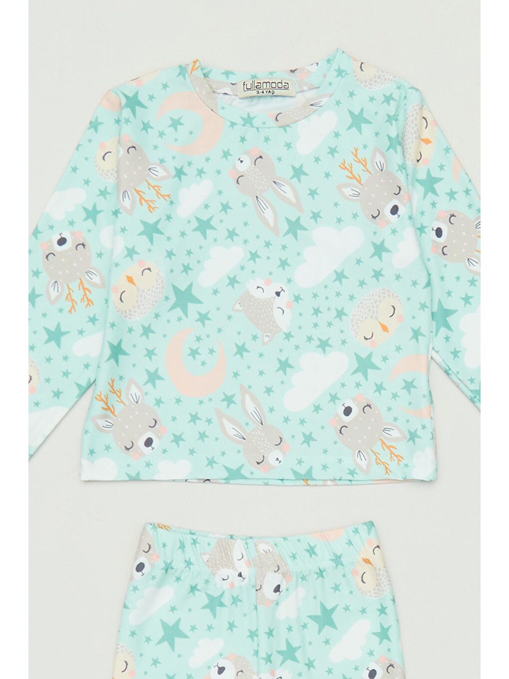 Turkuaz Baskılı Bisiklet Yaka Kız Çocuk Pijama Takımı-2