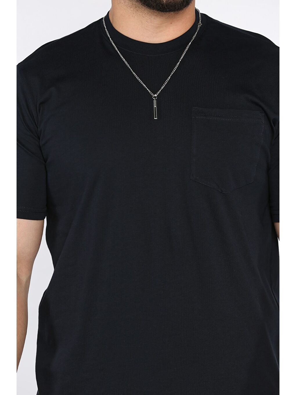 Lacivert Aksesuarlı Cepli Erkek Tişört-1