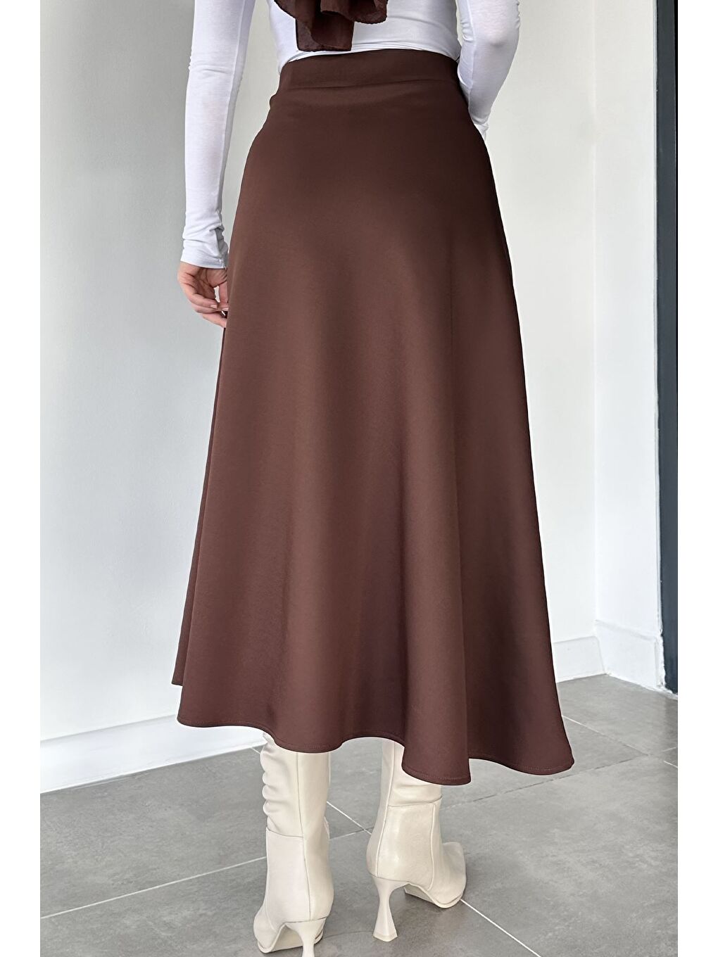 Kahverengi Bel Lastikli Scuba Tesettür Kiloş Etek-7