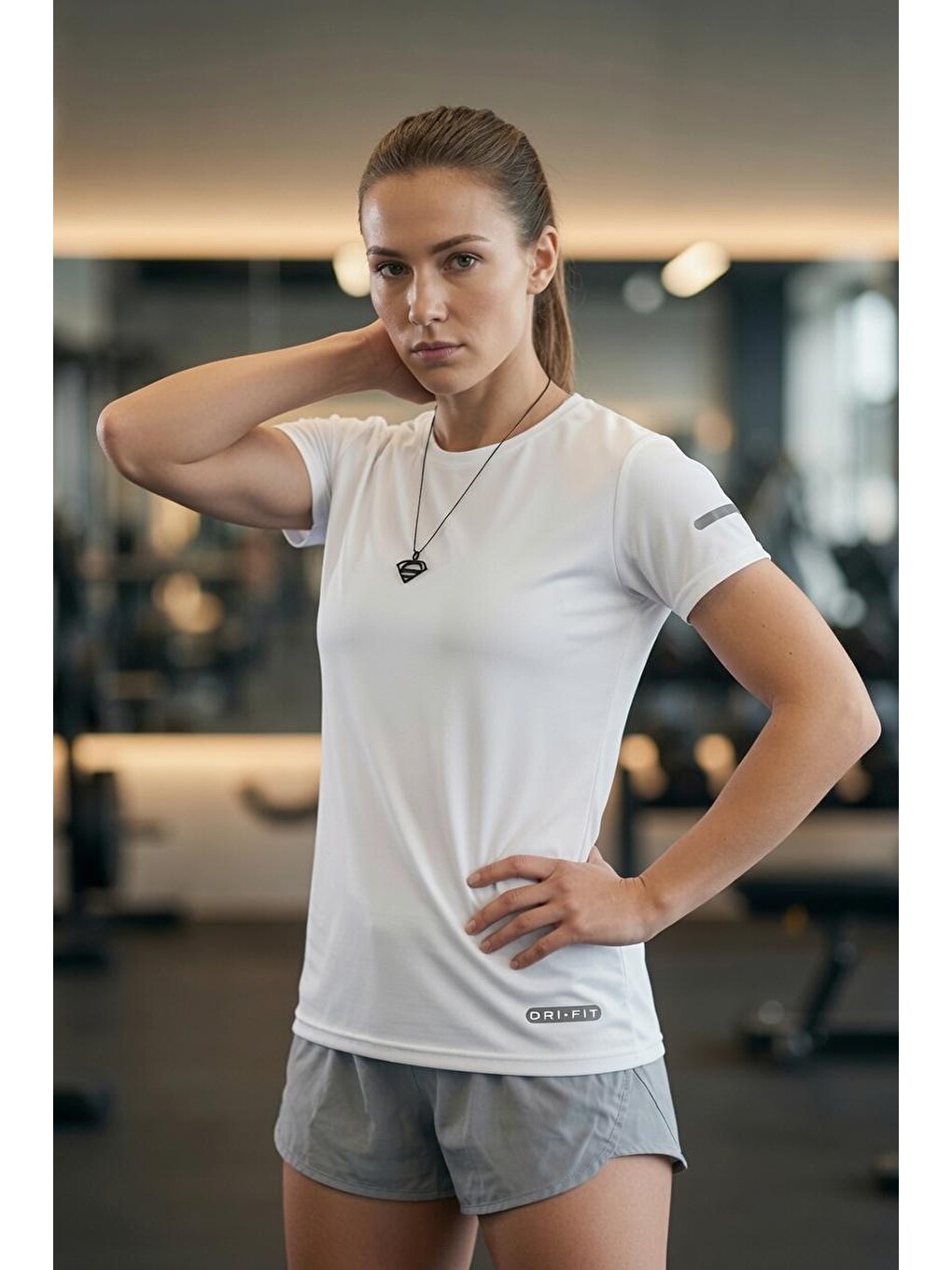 Beyaz Fits Mikro Polyester Slim Fit Performans Antrenman Sporcu Kadın Tshirt-1