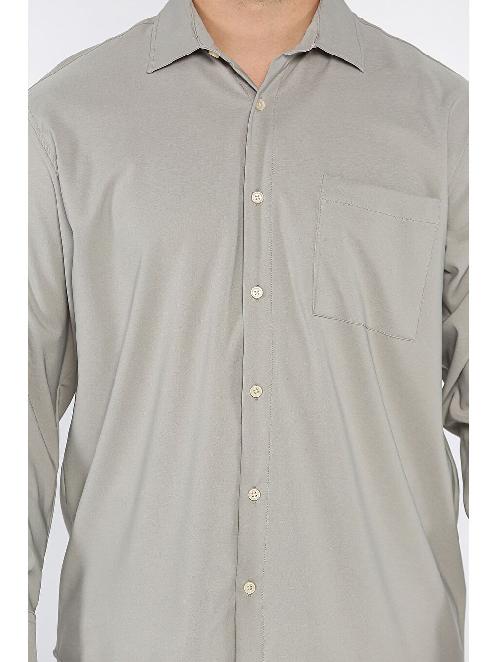 Gri Erkek Tek Cepli Uzun Kol Elastanlı Oversize Gömlek-3