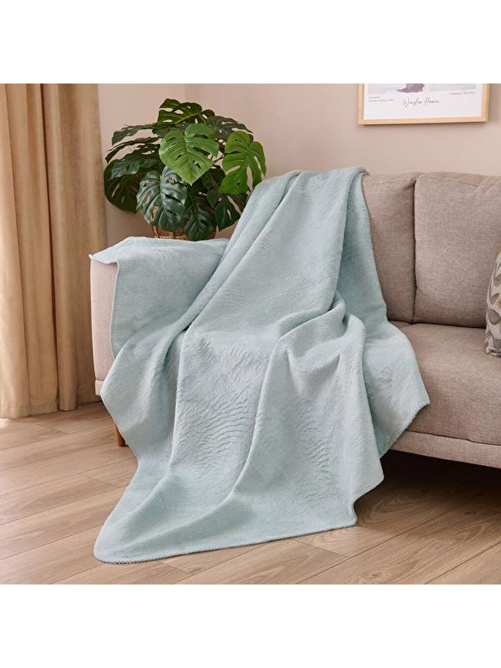 Soft Çift Taraflı Pamuklu Tv Battaniyesi - Mint / Beyaz - 130x170 cm