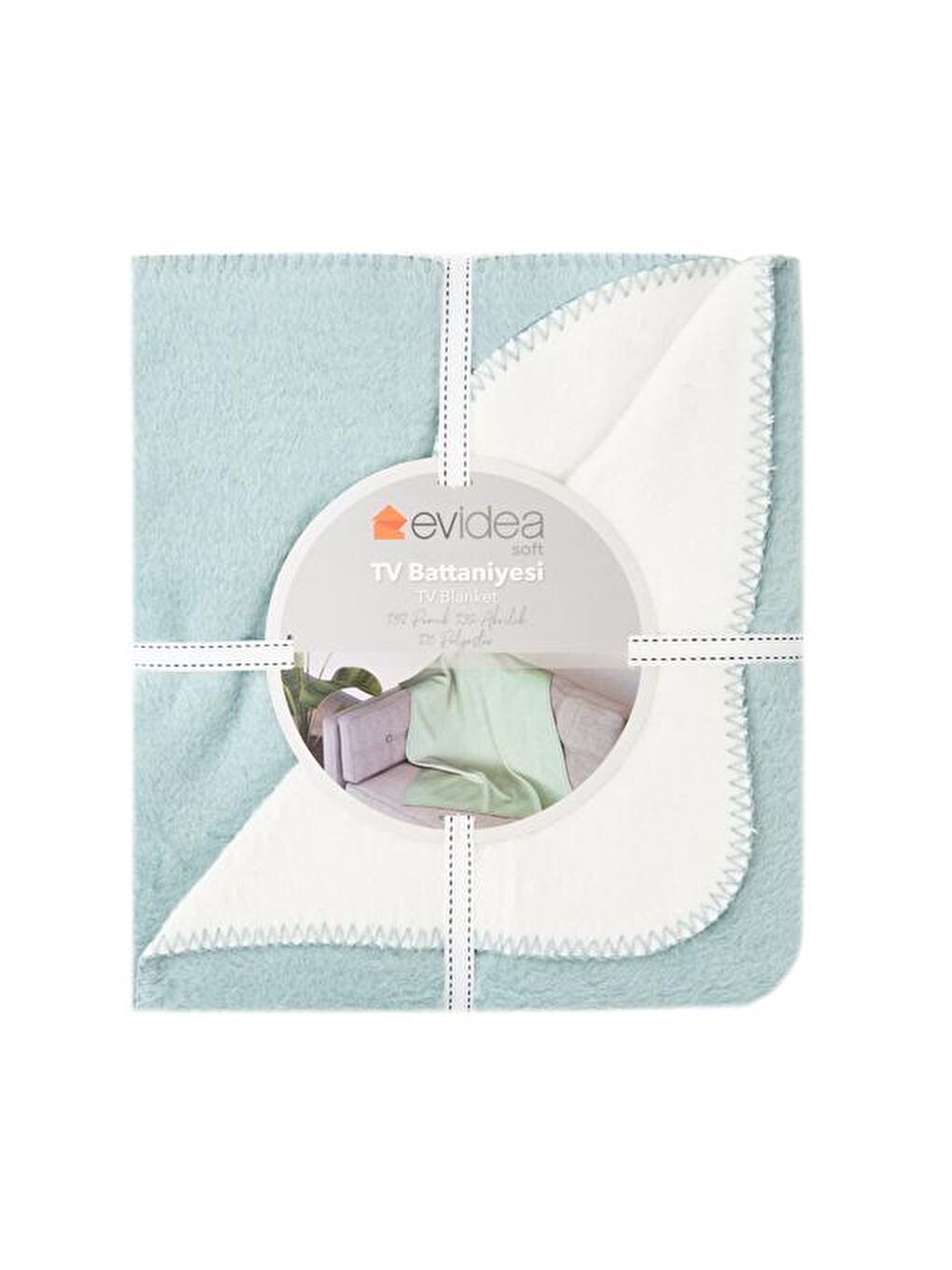 Soft Çift Taraflı Pamuklu Tv Battaniyesi - Mint / Beyaz - 130x170 cm-1