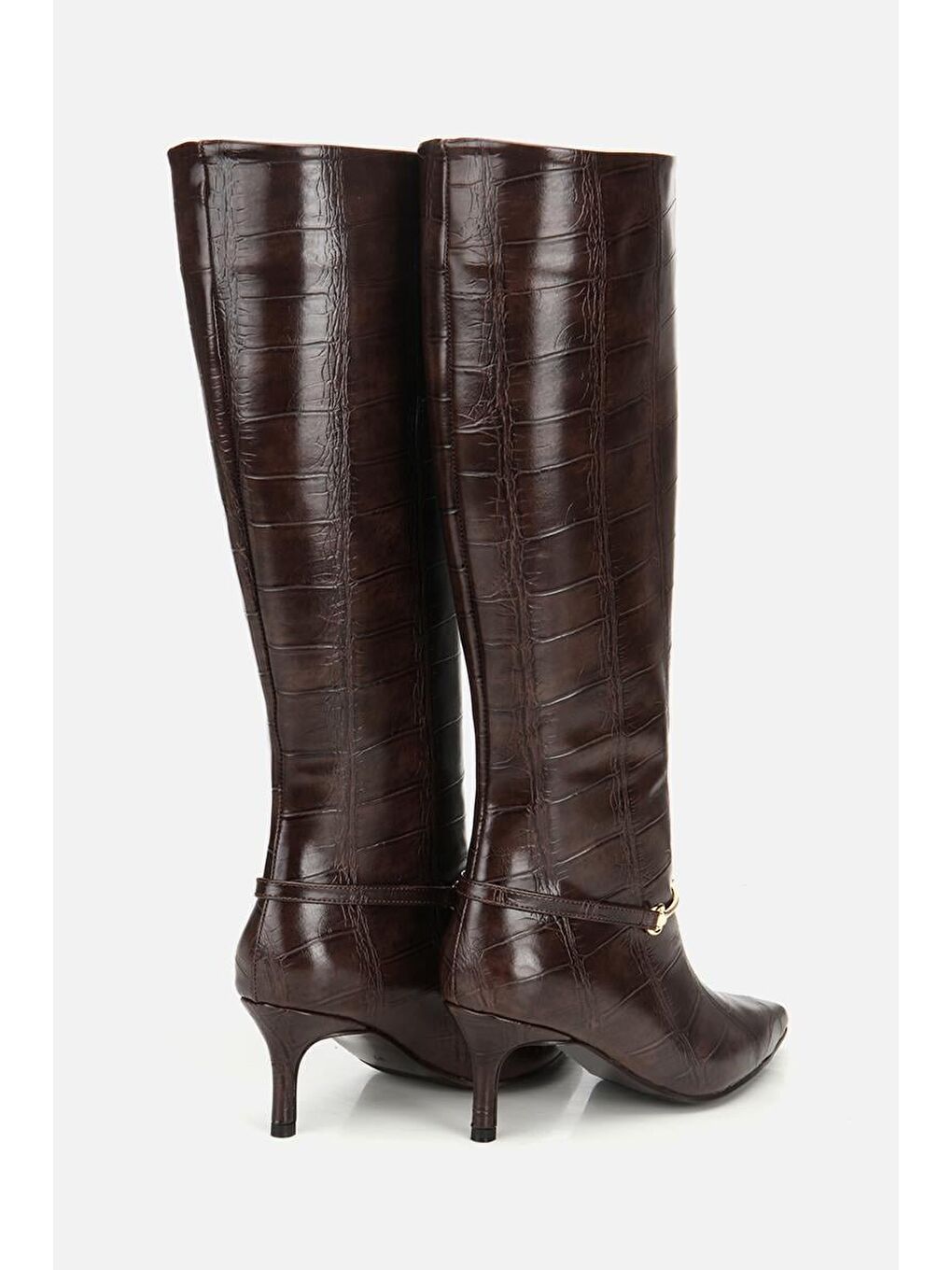 Kadın Kahverengi İnce Kemerli Tokalı Topuklu Çizme-3