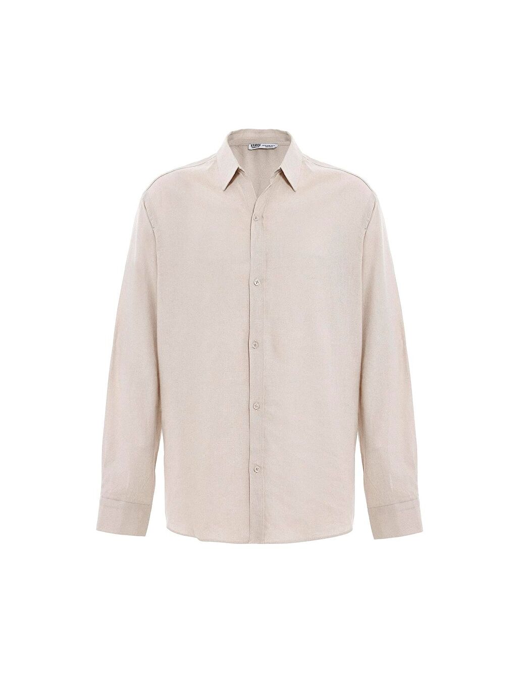 Basic Oversize Uzun Kollu Keten Gömlek Bej-4