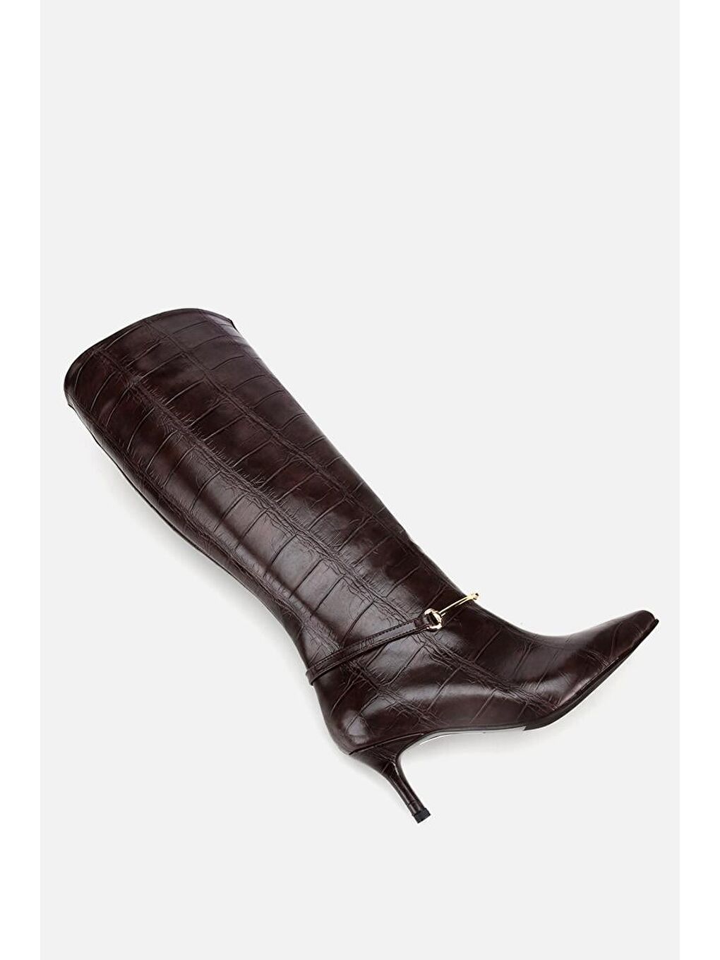 Kadın Kahverengi İnce Kemerli Tokalı Topuklu Çizme-5