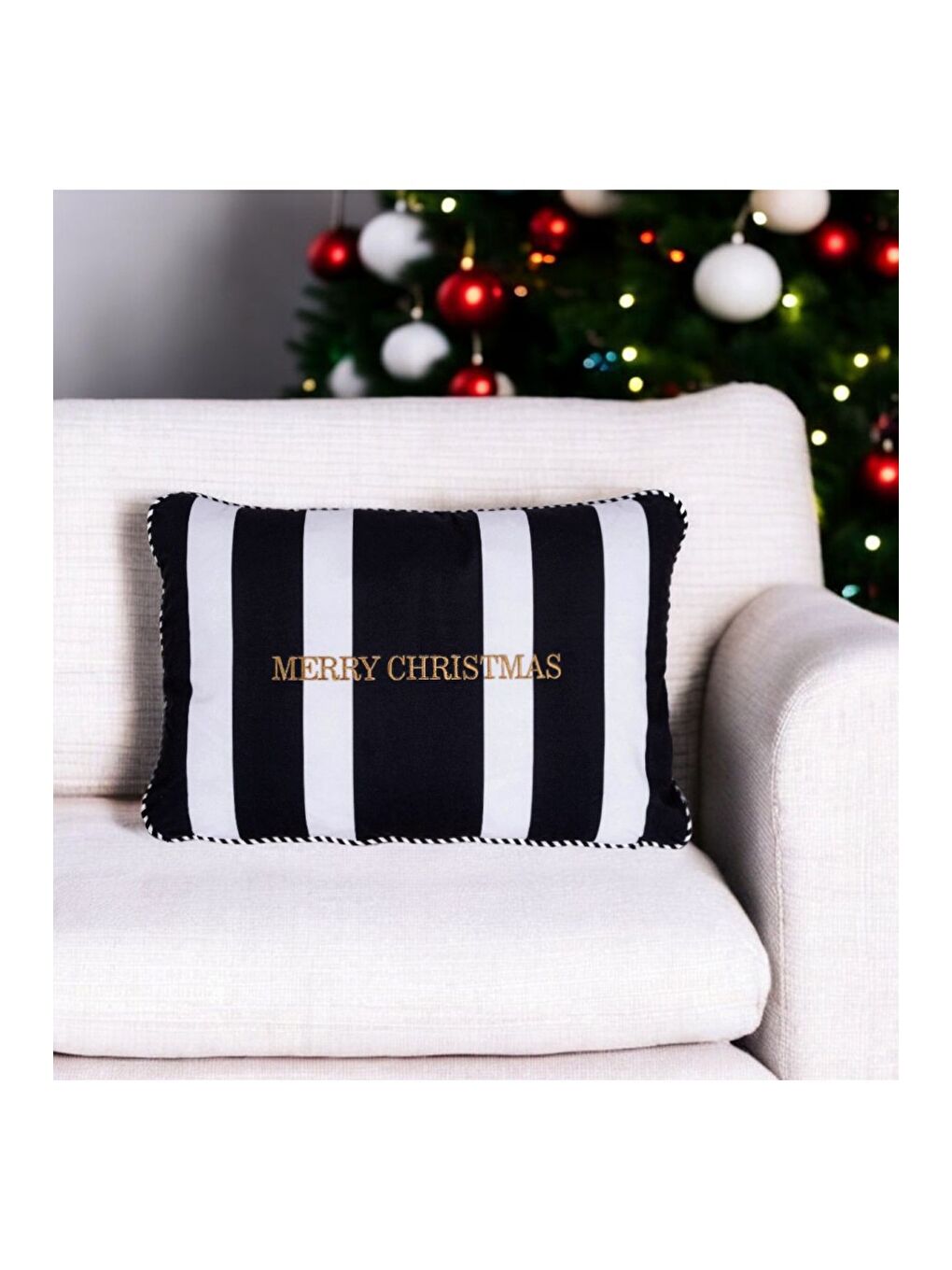 Yılbaşı Kırlent Kılıfı Siyah Zemin Gold MERRY CHRISTMAS Nakışlı Yeni Yıl 40x60