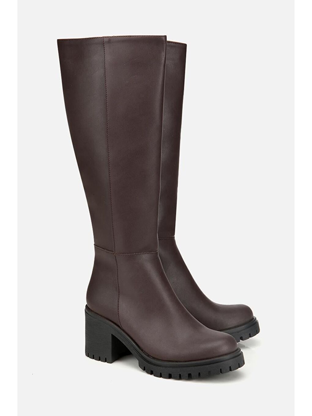 Kadın Kahverengi Kalın Tabanlı Topuklu Çizme-1