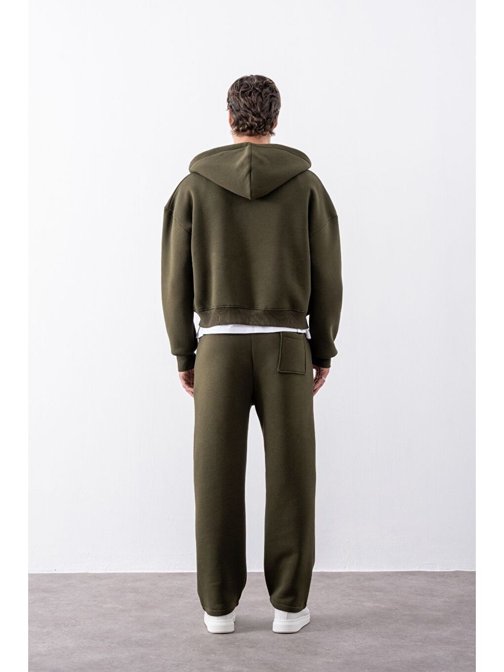 Bej Erkek Boxy Oversize Fermuarlı Chill Haki Sweatshirt-4