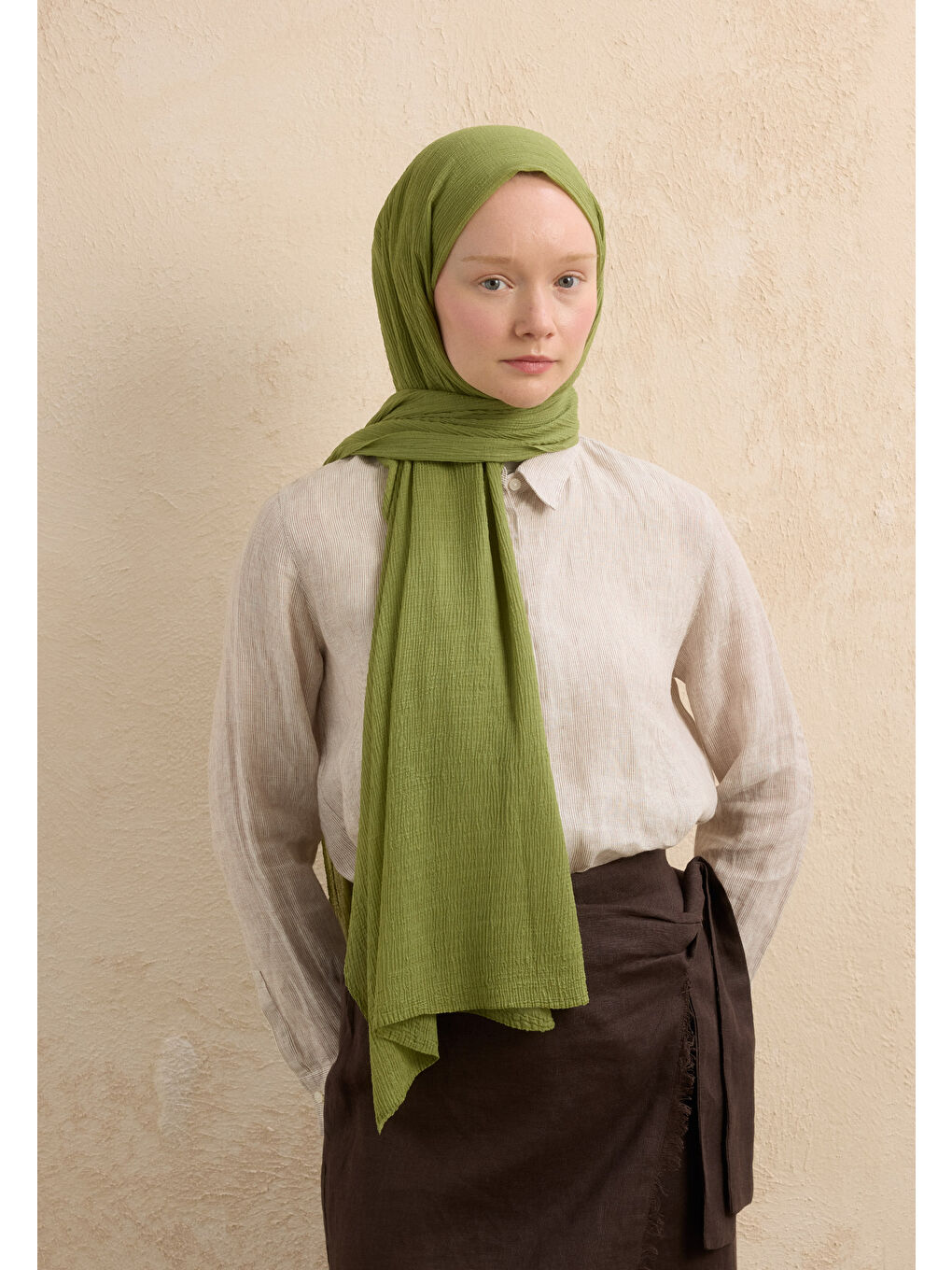 Yeşil MODAL KRİNKIL ŞAL YAPRAK-1