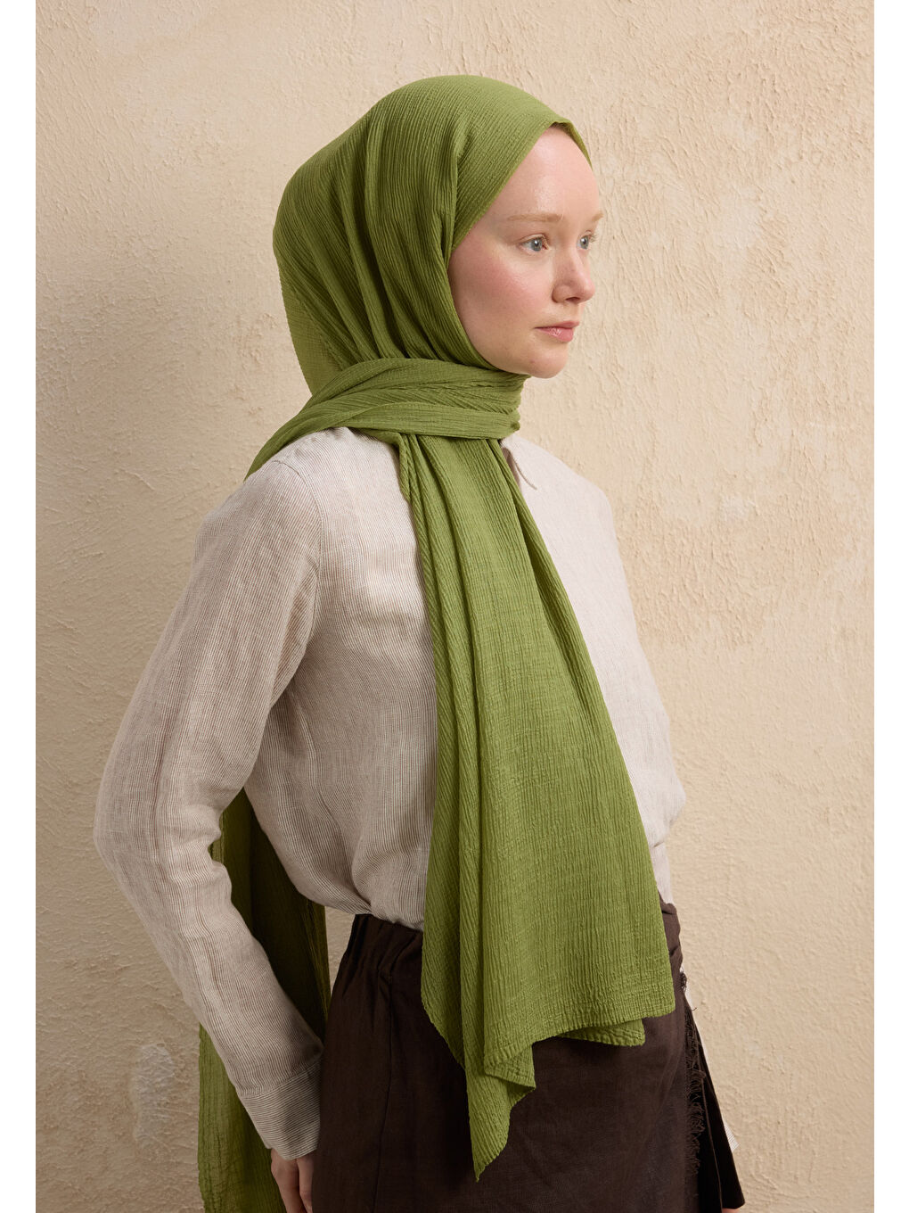 Yeşil MODAL KRİNKIL ŞAL YAPRAK-2