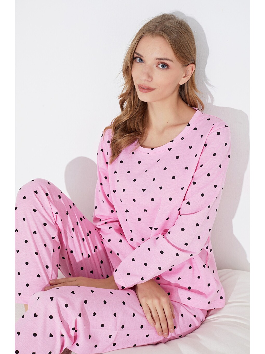 Karışık Puan Desenli Örme Pijama Takım 7792