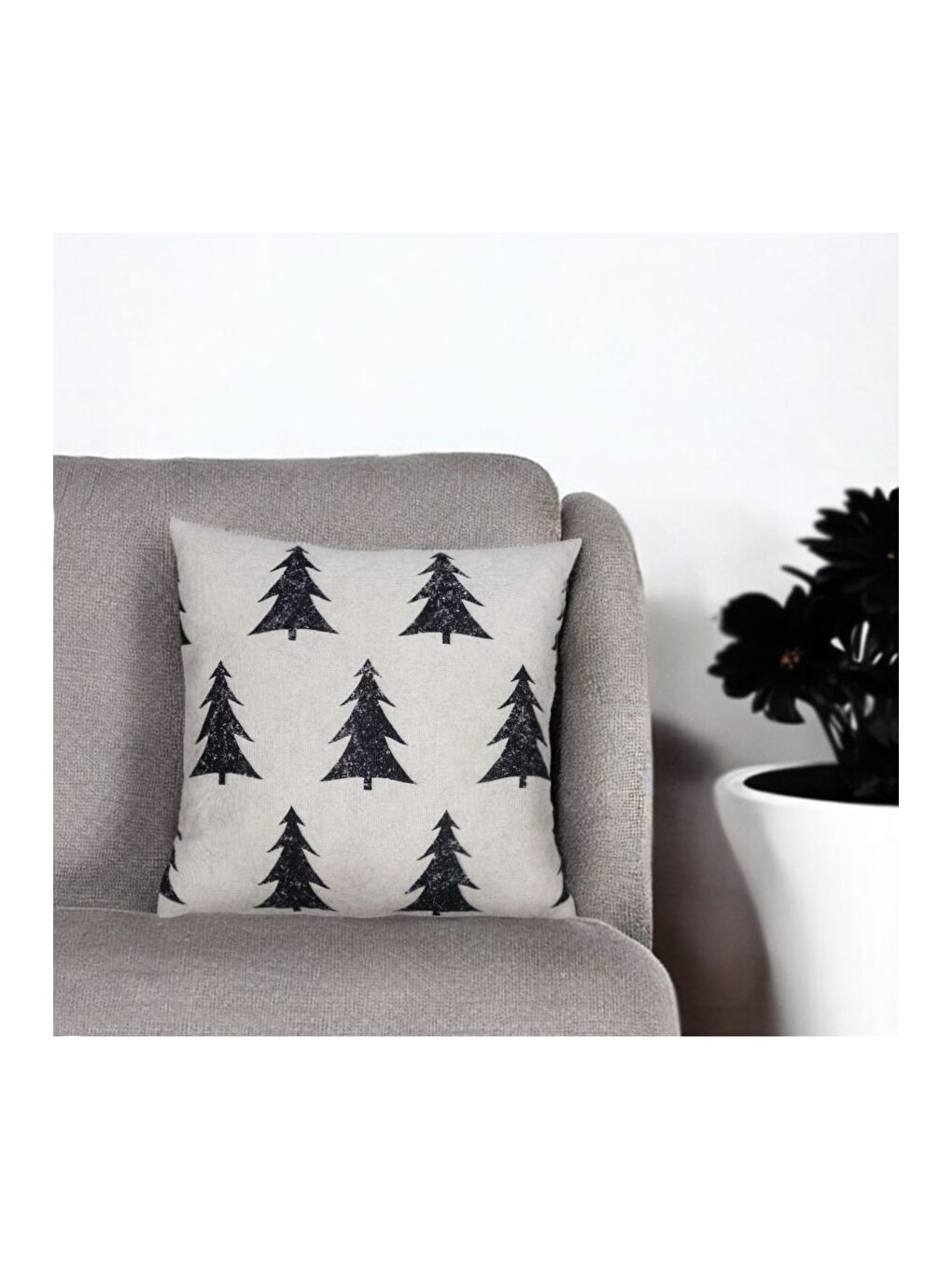 Yılbaşı Kırlent Kılıfı Bej Zemin Ağaç  Desenli  Yeni Yıl  43x43-1