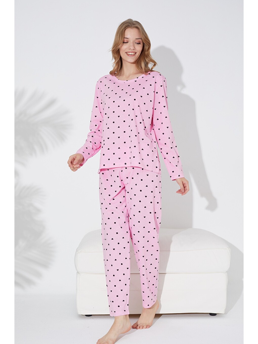 Karışık Puan Desenli Örme Pijama Takım 7792-1