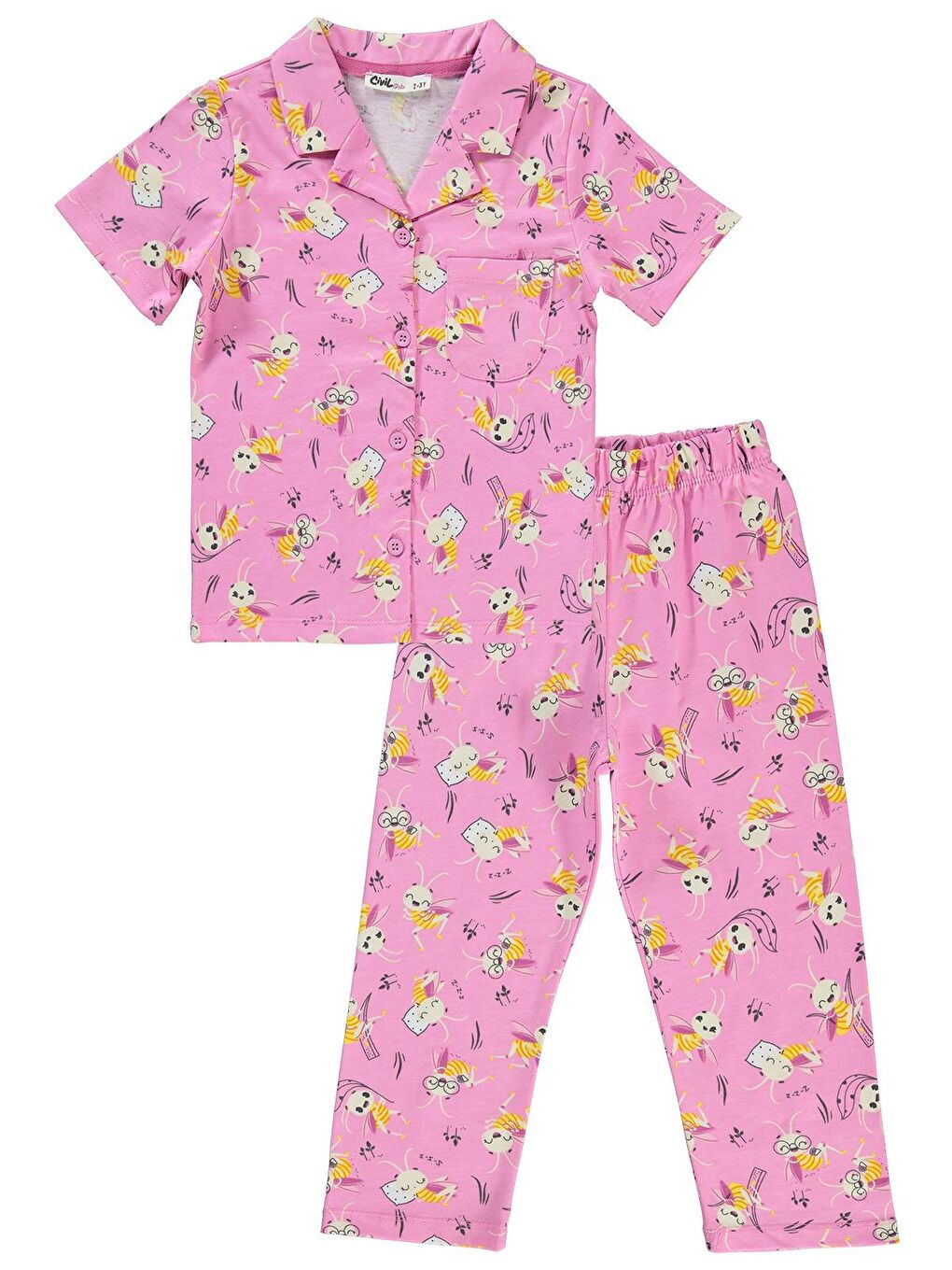 Ekru Girls Kız Çocuk Pijama Takımı 2-5 Yaş Fondan Pembe