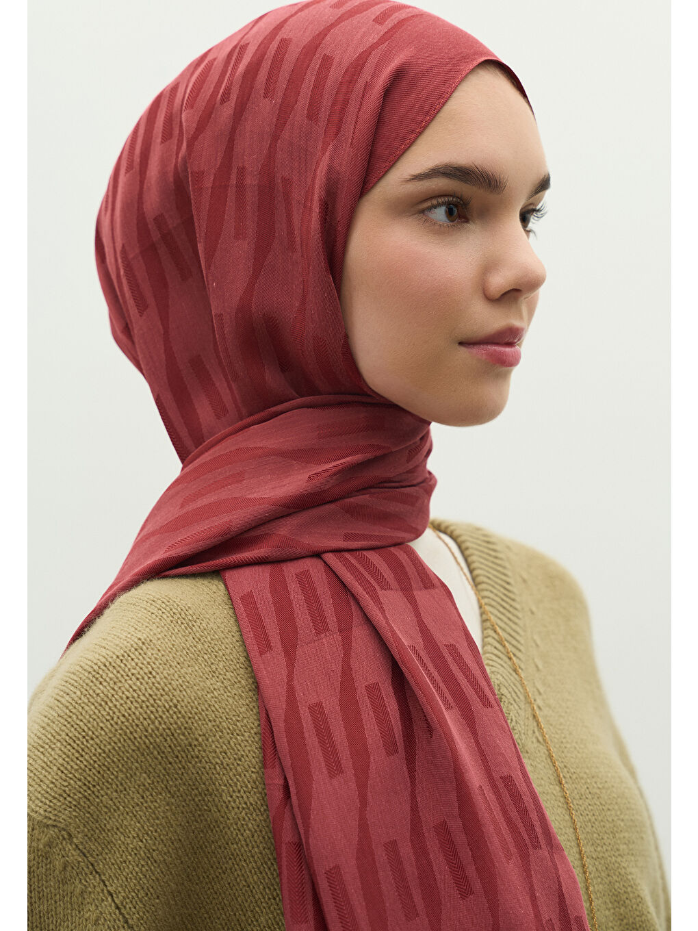 Bordo NARA PAMUK FLOŞ JAKARLI ŞAL KİRAZ ÇİÇEĞİ-3