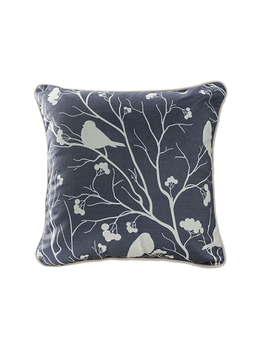 Yılbaşı Kırlent Kılıfı Antrasit Zemin Beyaz Kuş Yaprak Desenli Paskalya-1