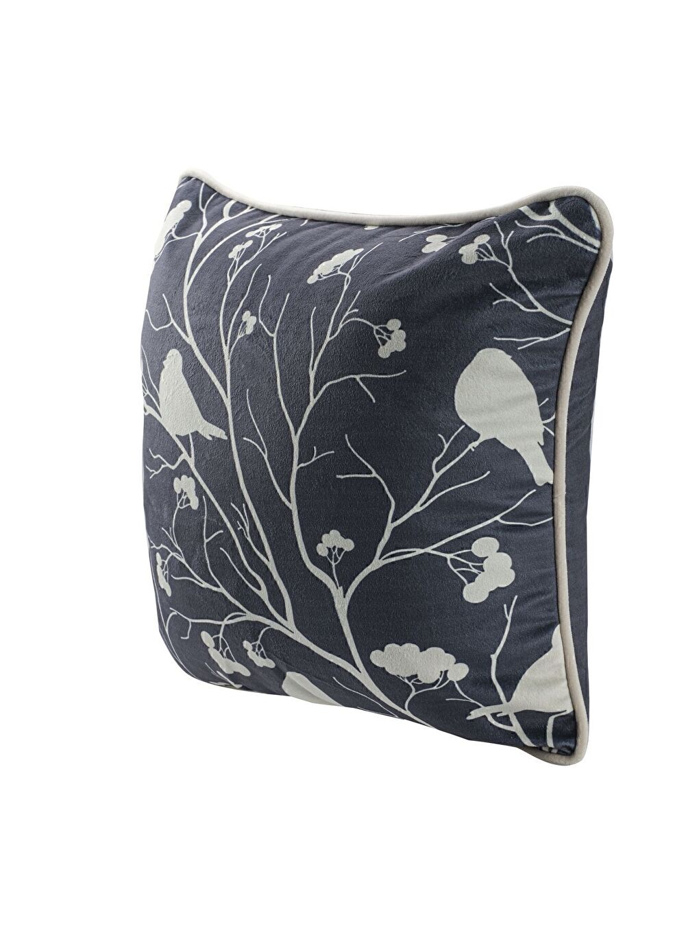 Yılbaşı Kırlent Kılıfı Antrasit Zemin Beyaz Kuş Yaprak Desenli Paskalya-2