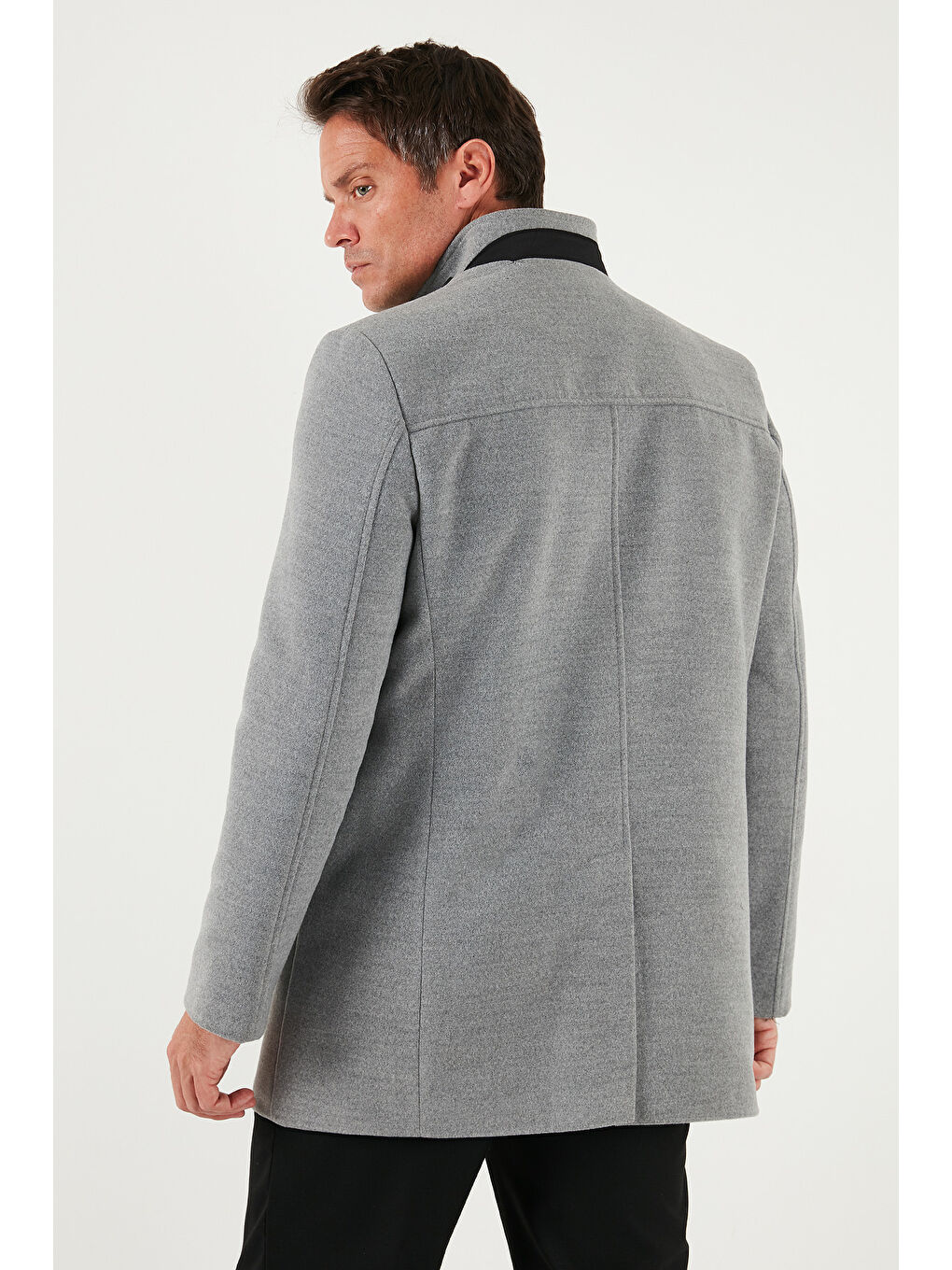 Gri Slim Fit Düğmeli Dik Yaka Kaşe Erkek Kaban 5840099-6