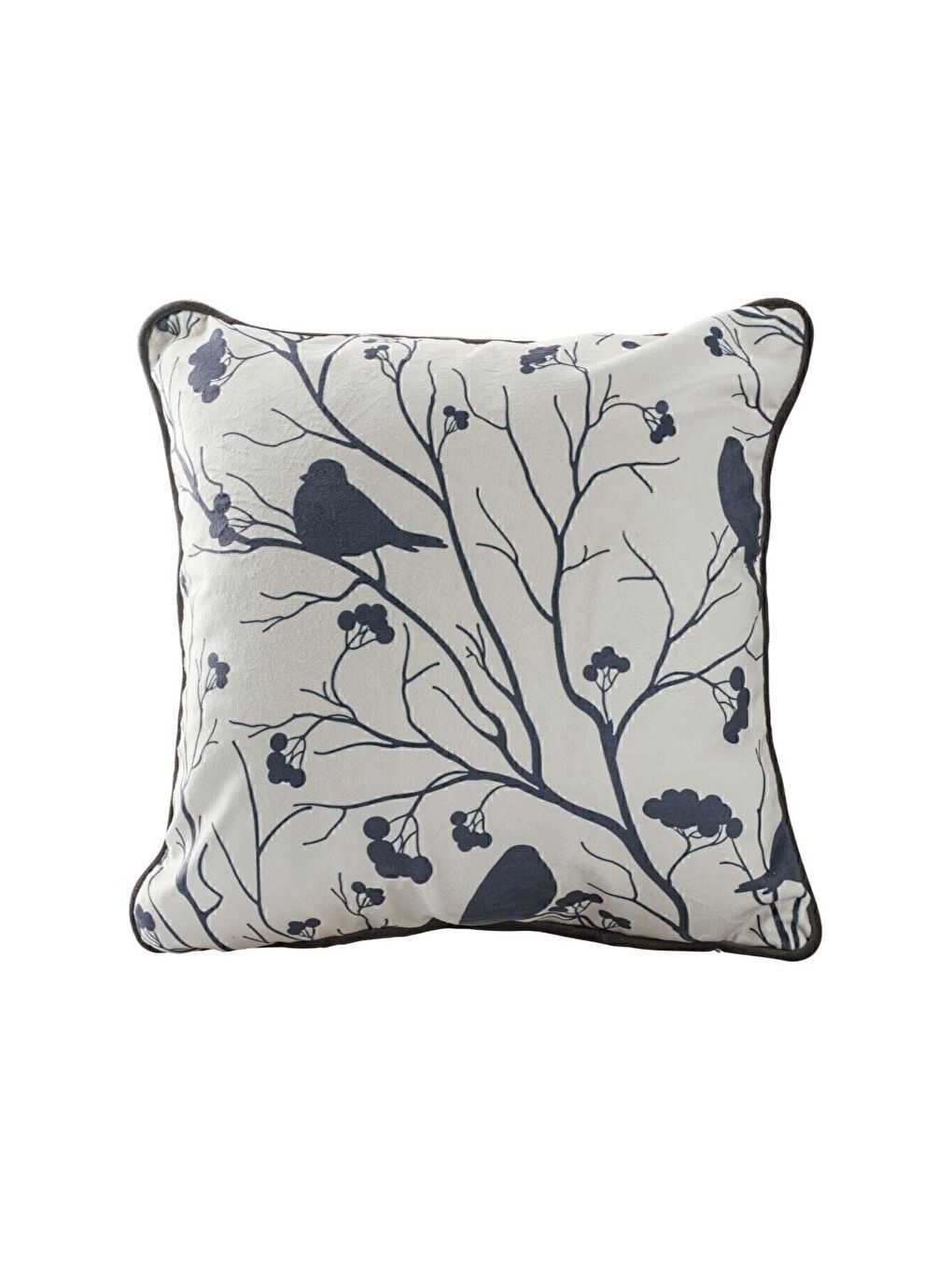 Yılbaşı Kırlent Kılıfı Beyaz Zemin Antrasit Dalda Kuşlar Paskalya Yeni Yıl Desenli-1