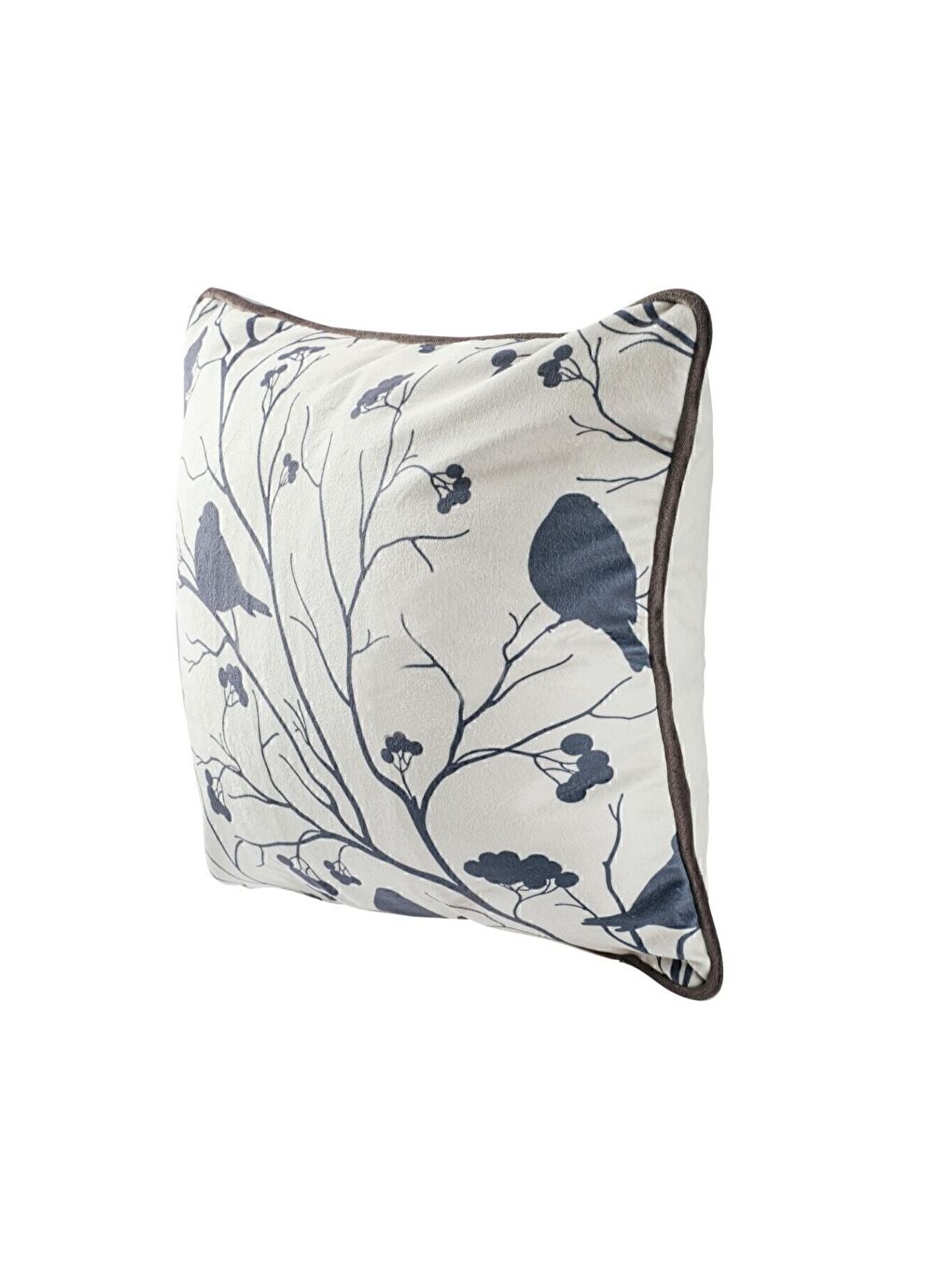 Yılbaşı Kırlent Kılıfı Beyaz Zemin Antrasit Dalda Kuşlar Paskalya Yeni Yıl Desenli-2