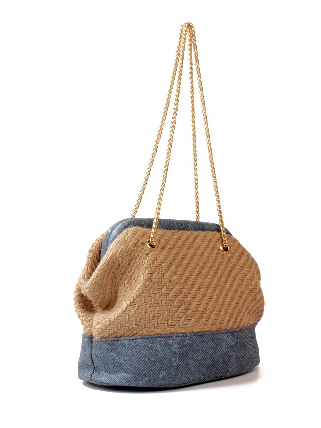 Mavi Kadın Burslu Zincir Askılı Taban Destekli Biyeli Jüt Hasır Otantik El Ve Omuz Çantası (10822)-1