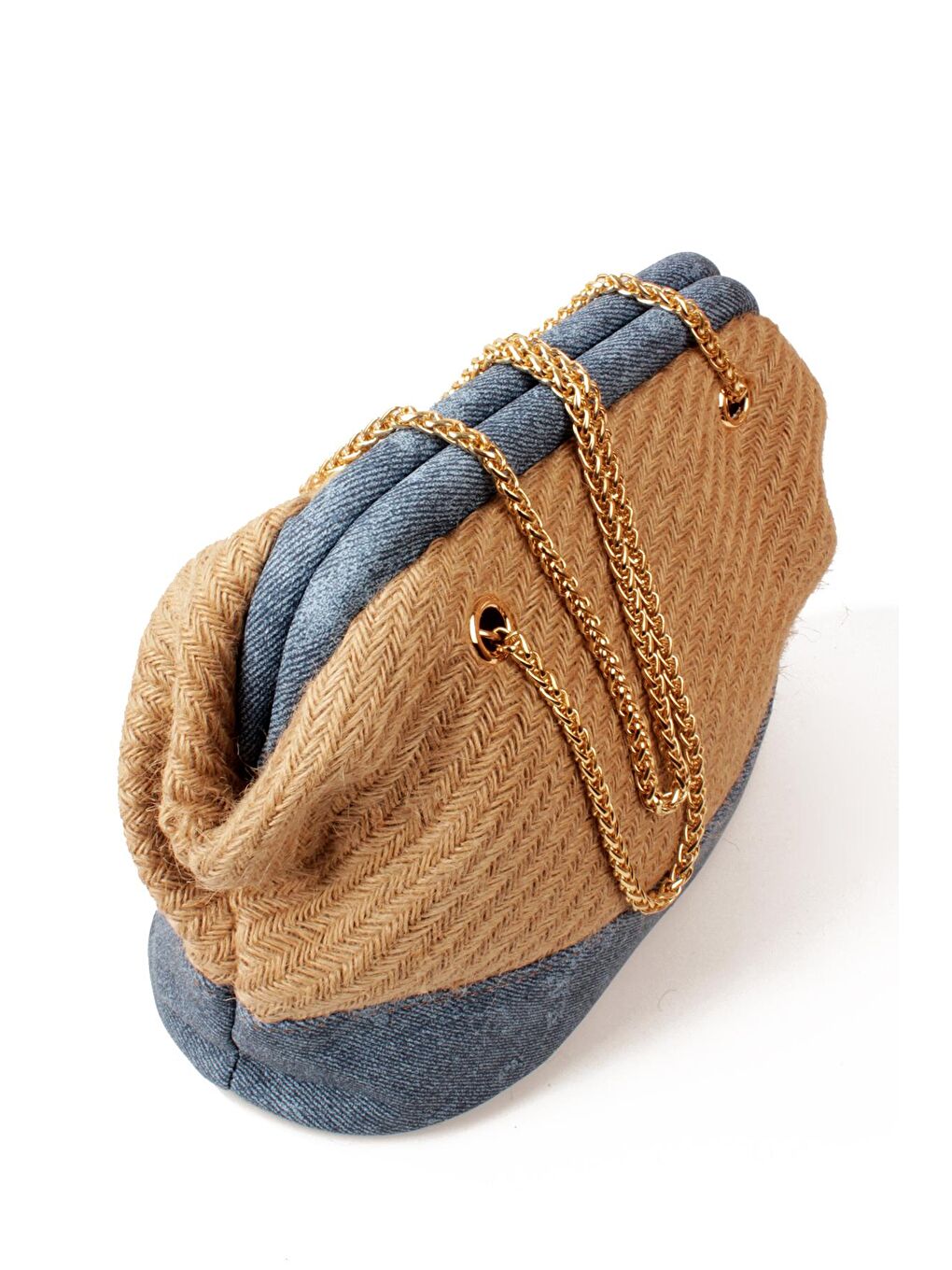 Mavi Kadın Burslu Zincir Askılı Taban Destekli Biyeli Jüt Hasır Otantik El Ve Omuz Çantası (10822)-2