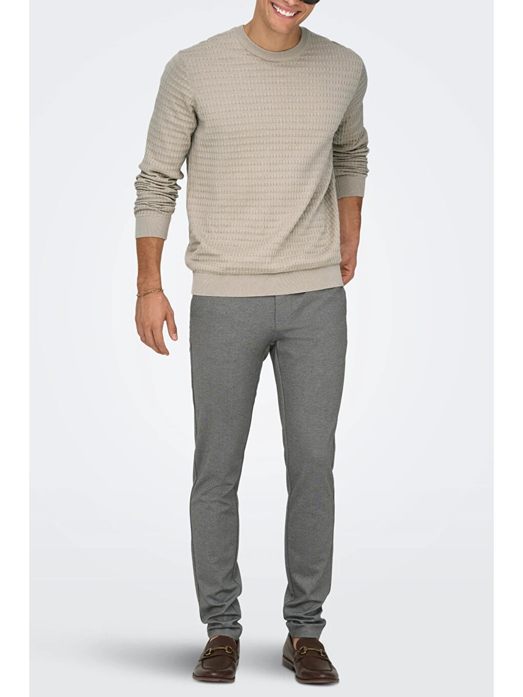 Gri Onsmark Slim Fit Normal Bel Dar Paça Erkek Pantolon 22030256-1