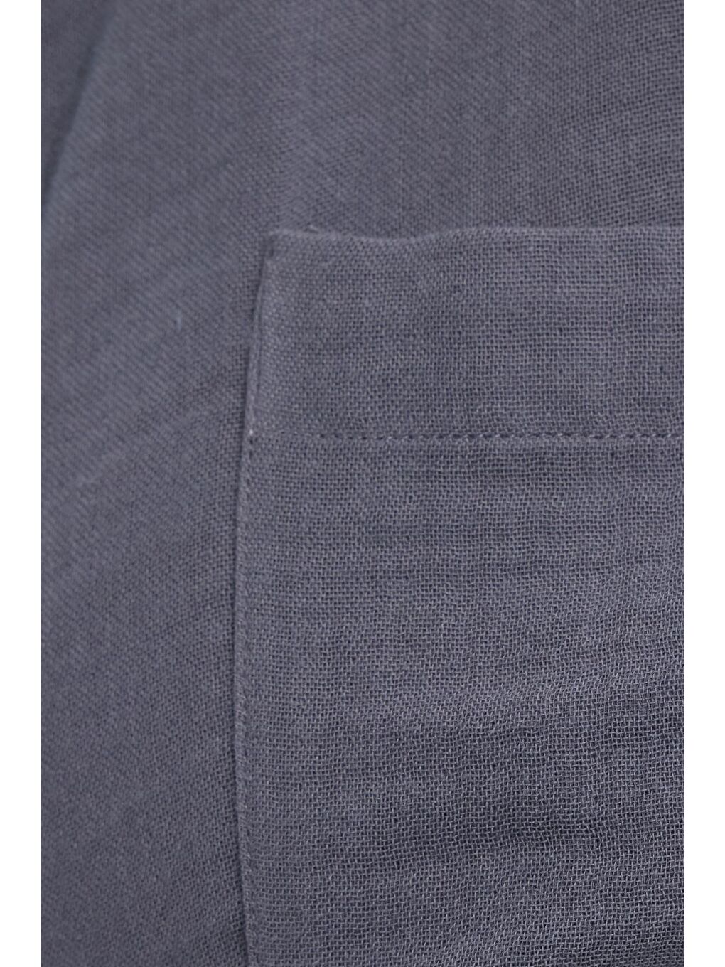 Kadın Oversize Geniş Kesim %100 Pamuk Müslin Kumaş Uzun Kollu Cepli Dokulu Koyu Gri Gömlek-5