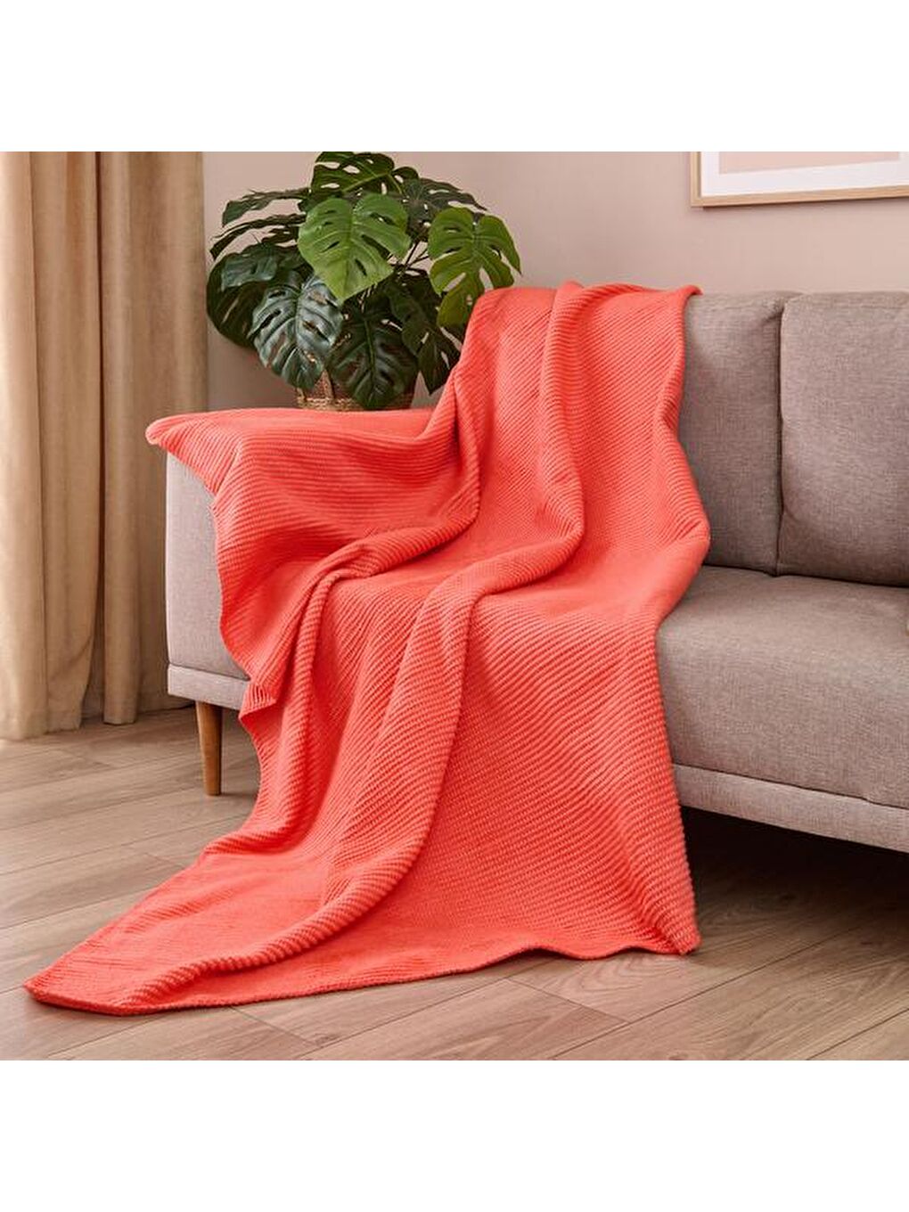 Turuncu Soft Moza Pamuklu Tv Battaniyesi - Yavruağzı - 130x170 cm