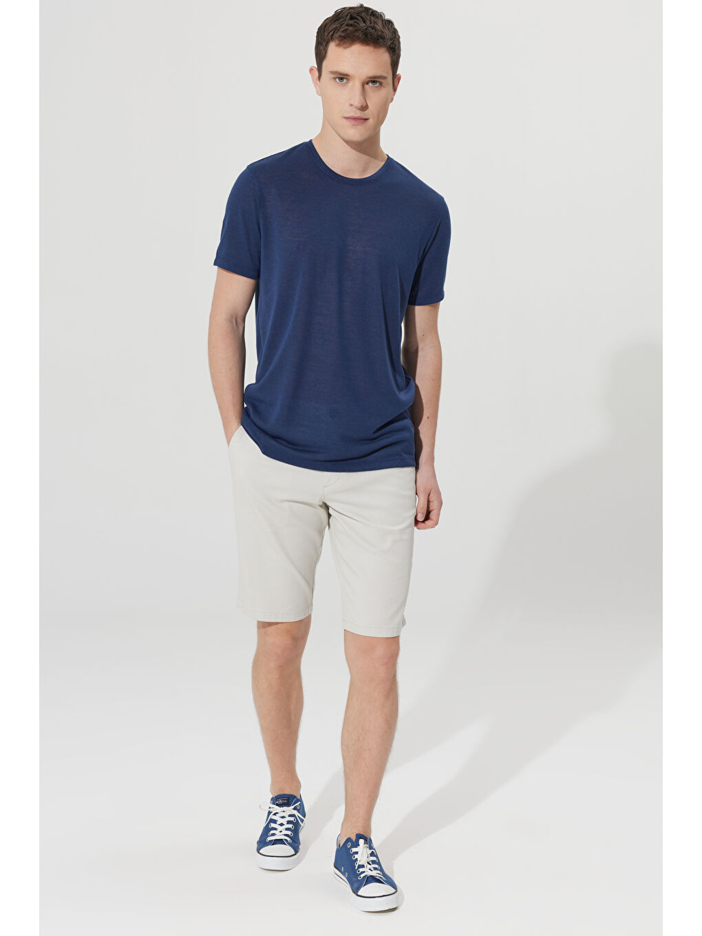 Bej Erkek Taş Slim Fit Dar Kesim Yan Cepli Armürlü Şort-1