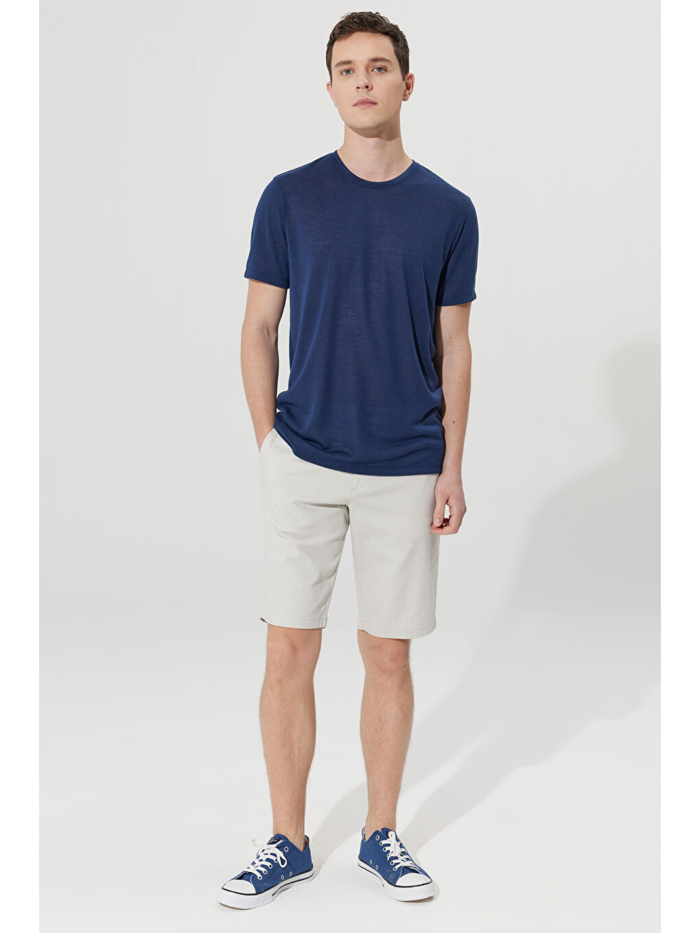 Bej Erkek Taş Slim Fit Dar Kesim Yan Cepli Armürlü Şort-2