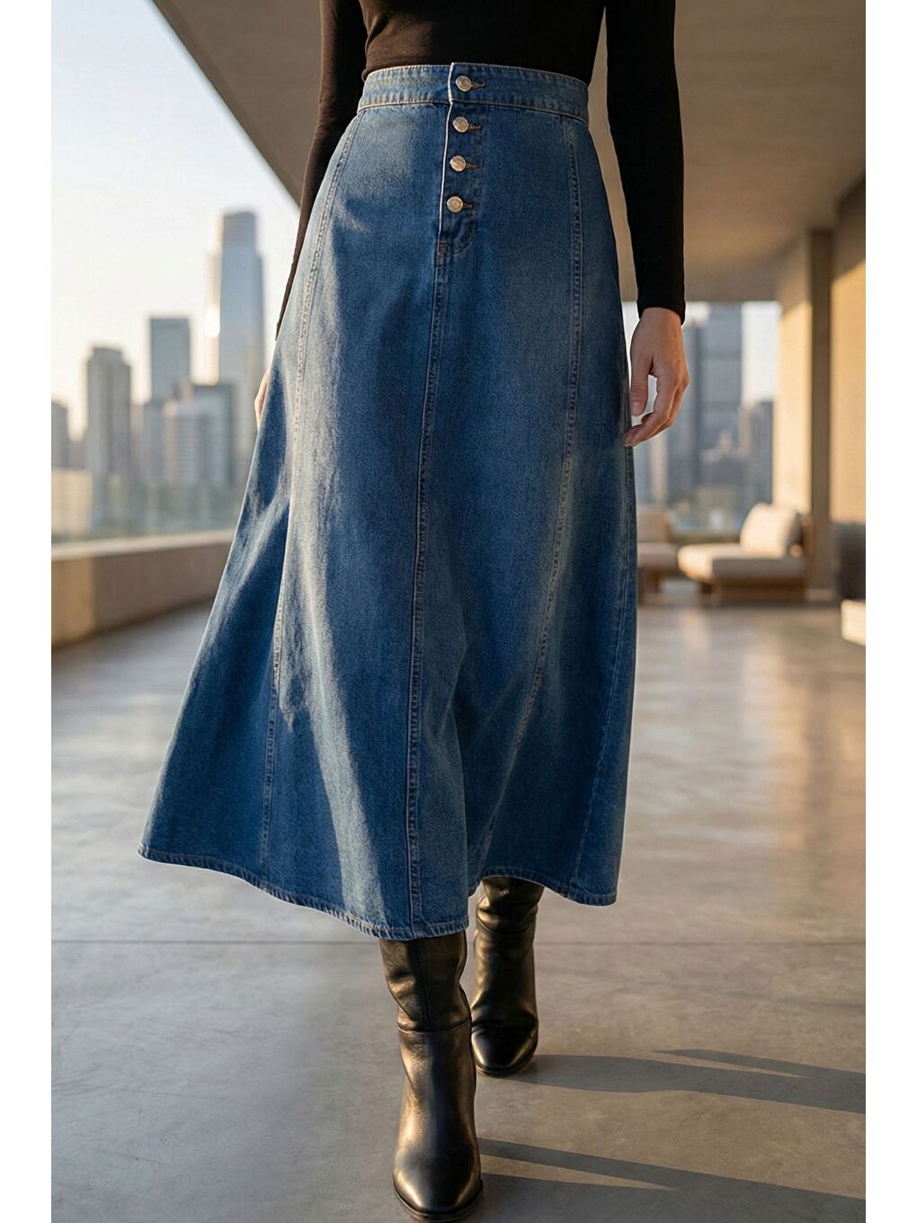 Mavi Tesettür Jean Jean Etek-1