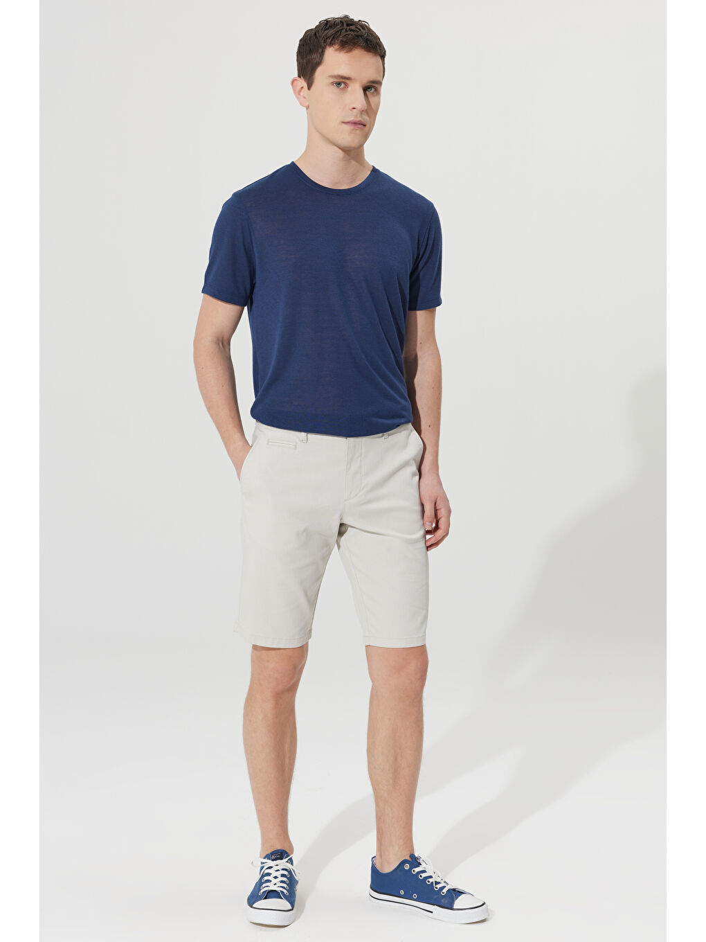 Bej Erkek Taş Slim Fit Dar Kesim Yan Cepli Armürlü Şort-3