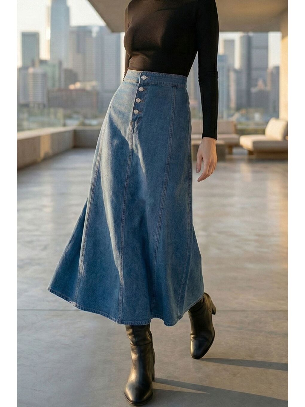 Mavi Tesettür Jean Jean Etek-2