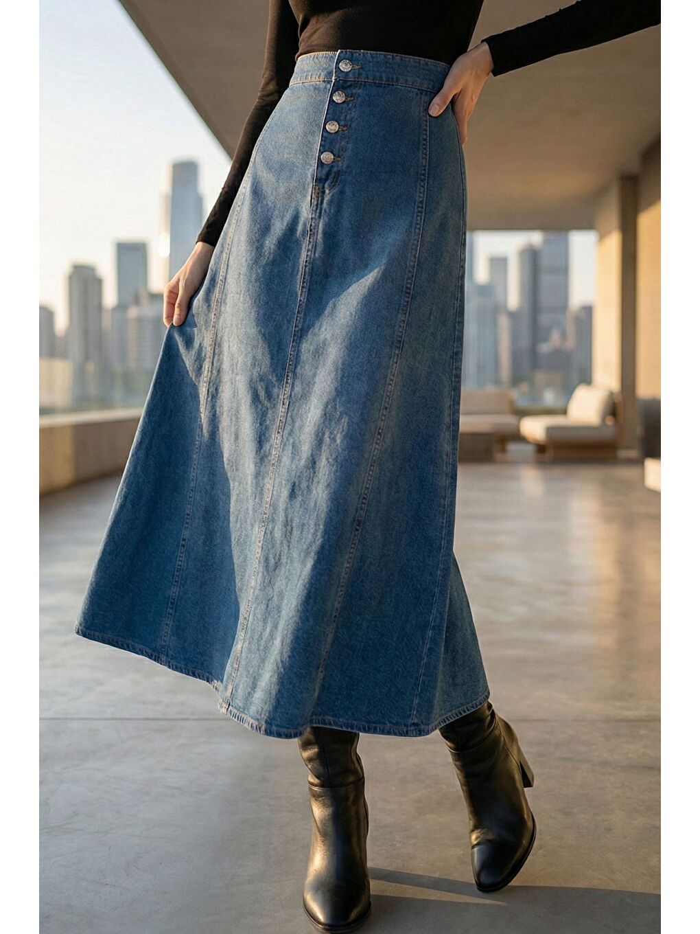 Mavi Tesettür Jean Jean Etek-4