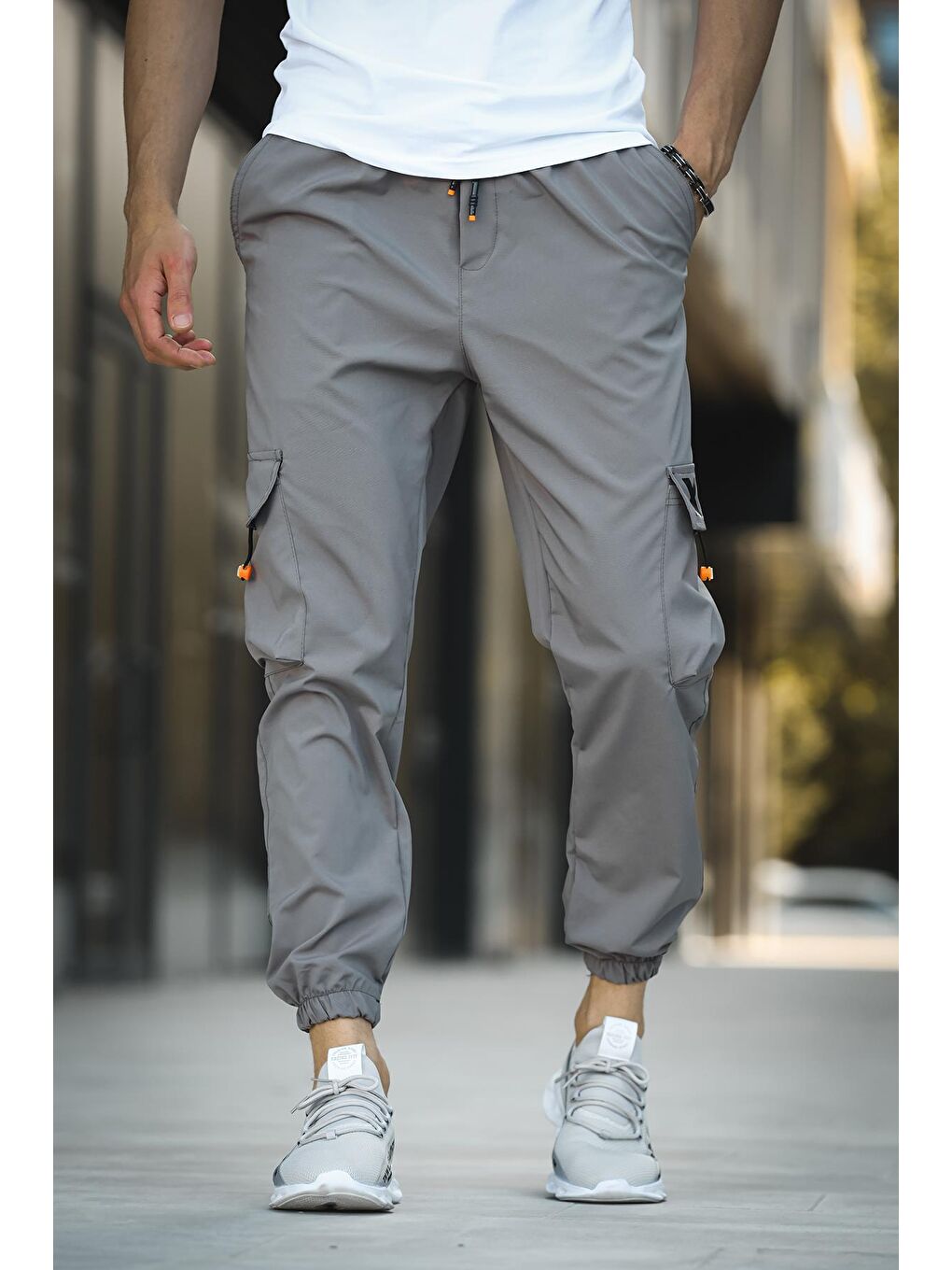 Antrasit Destry Slim Fit Kort Paraşüt Kargo Cepli Erkek Eşofman Alt-1