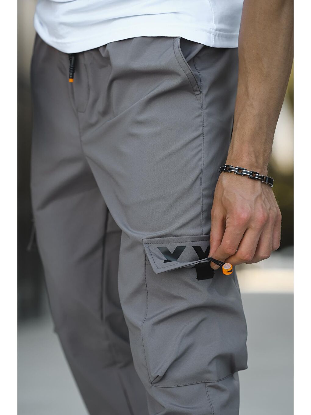 Antrasit Destry Slim Fit Kort Paraşüt Kargo Cepli Erkek Eşofman Alt-2