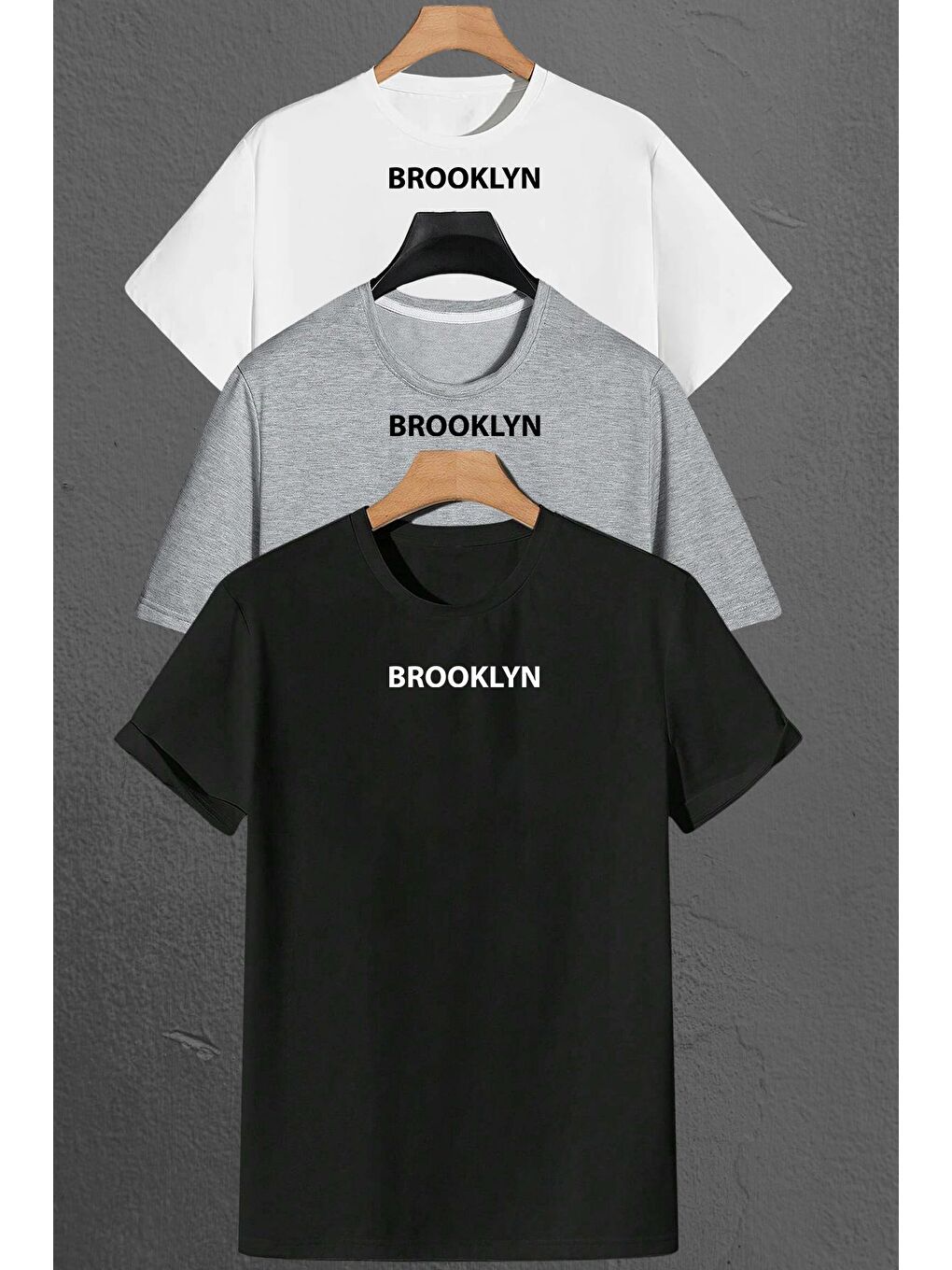 uyguntarz Beyaz Brooklyn Baskılı Unisex Oversize 3'lü T-shirt Paketi