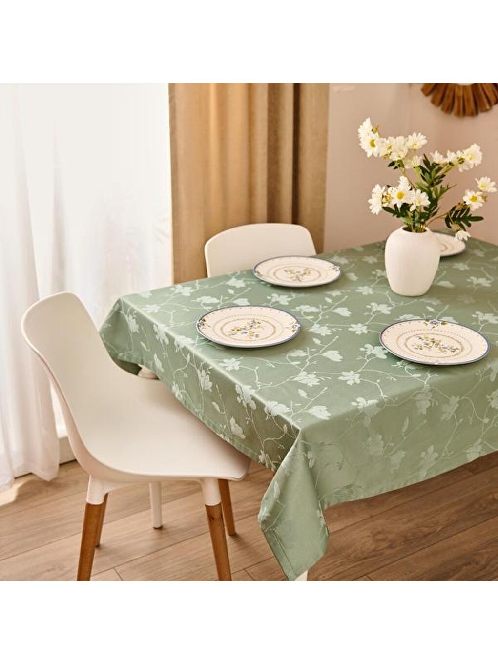 Soft Fiori Masa Örtüsü - Yeşil - 140x140 cm