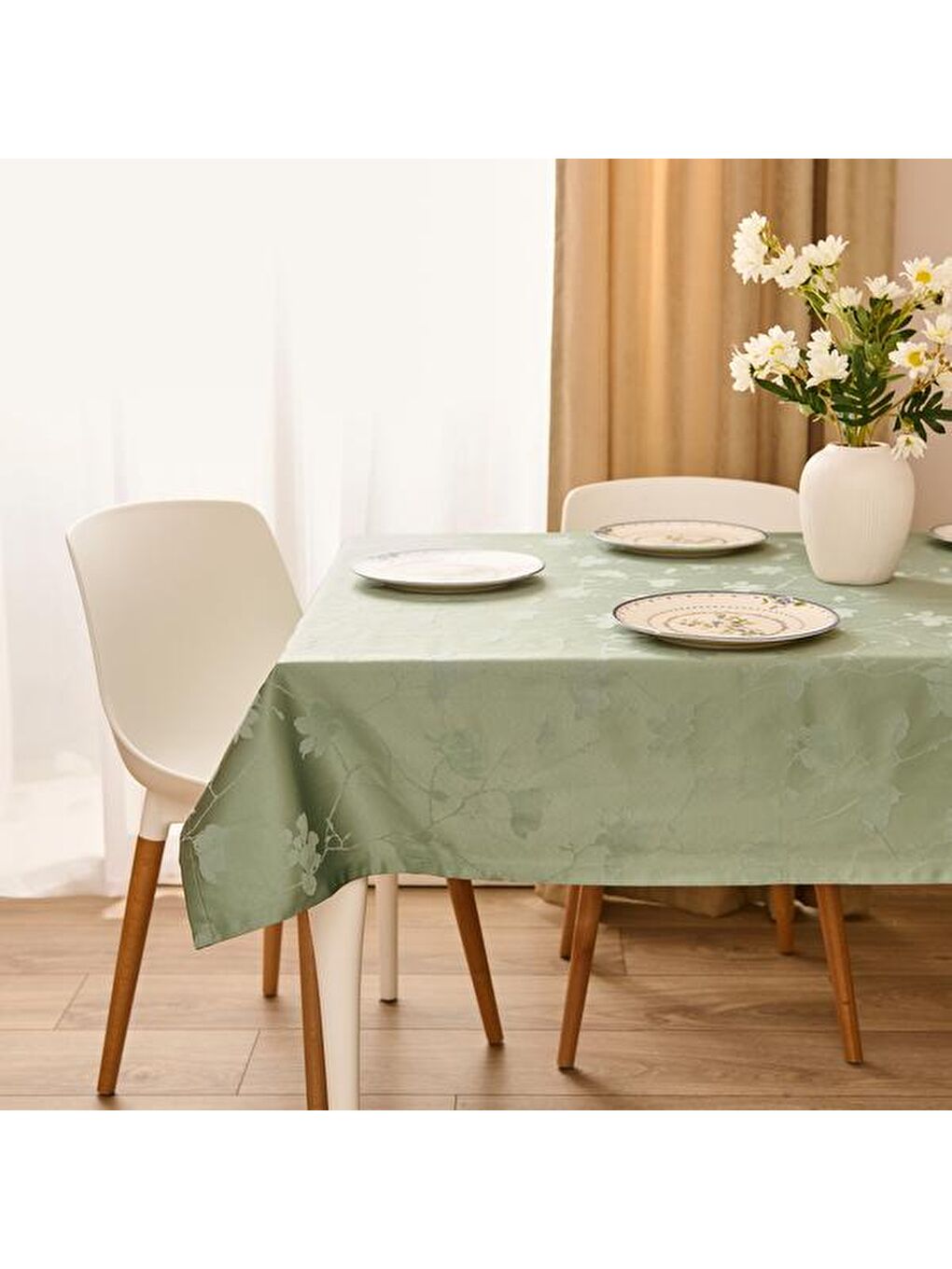 Soft Fiori Masa Örtüsü - Yeşil - 140x140 cm-4