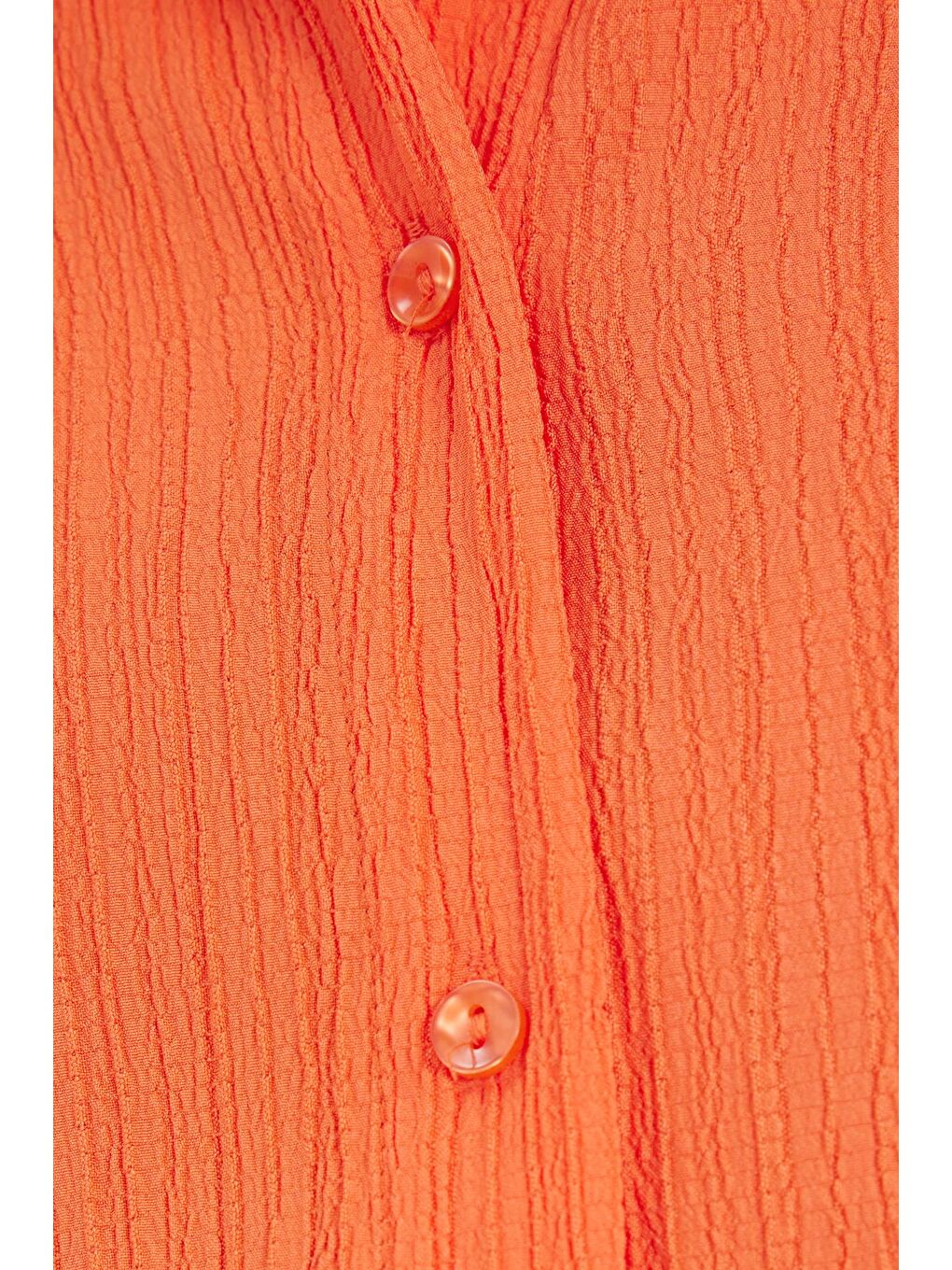 Kadın Oversize Geniş Kesim Bürümcük Pens Detaylı Uzun Kollu Dokulu Turuncu Gömlek-5