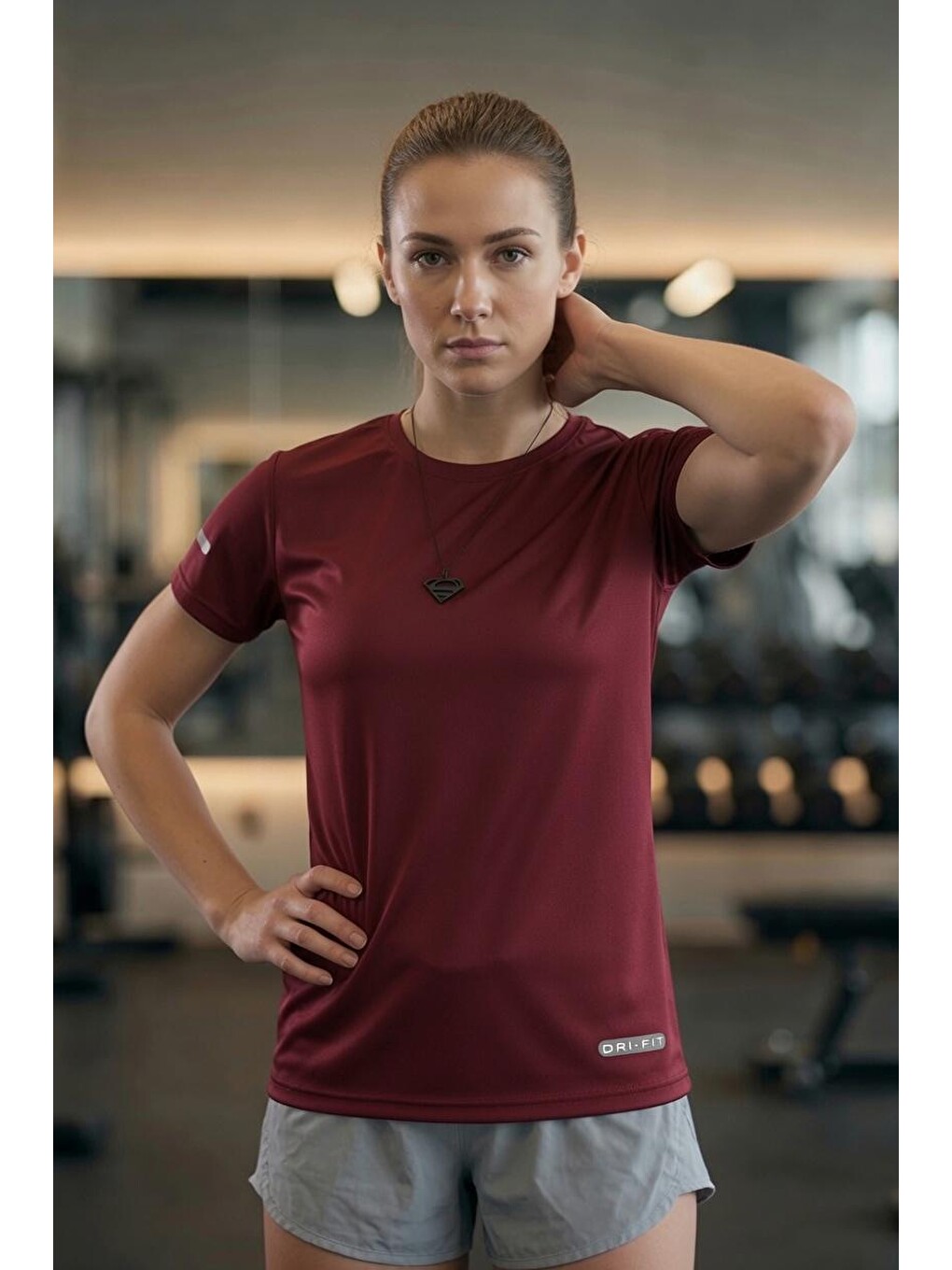 Bordo Fits Mikro Polyester Slim Fit Performans Antrenman Sporcu Kadın Tshirt-1