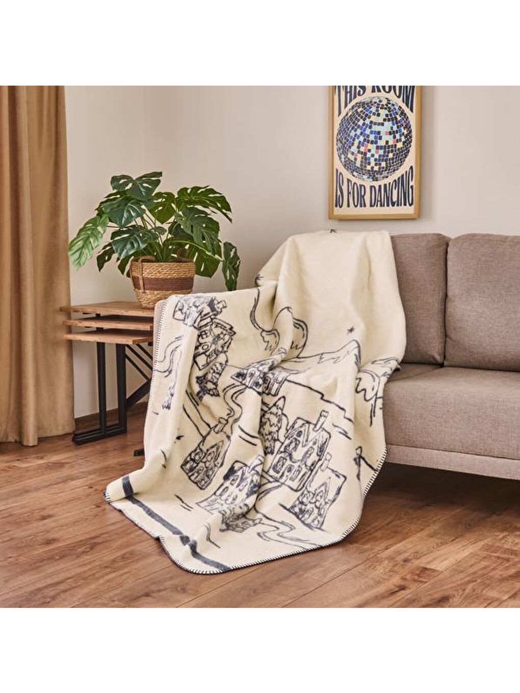 Evidea Soft Karlı Yeni Yıl Pamuklu Tv Battaniyesi - Beyaz / Mavi - 130x170 cm