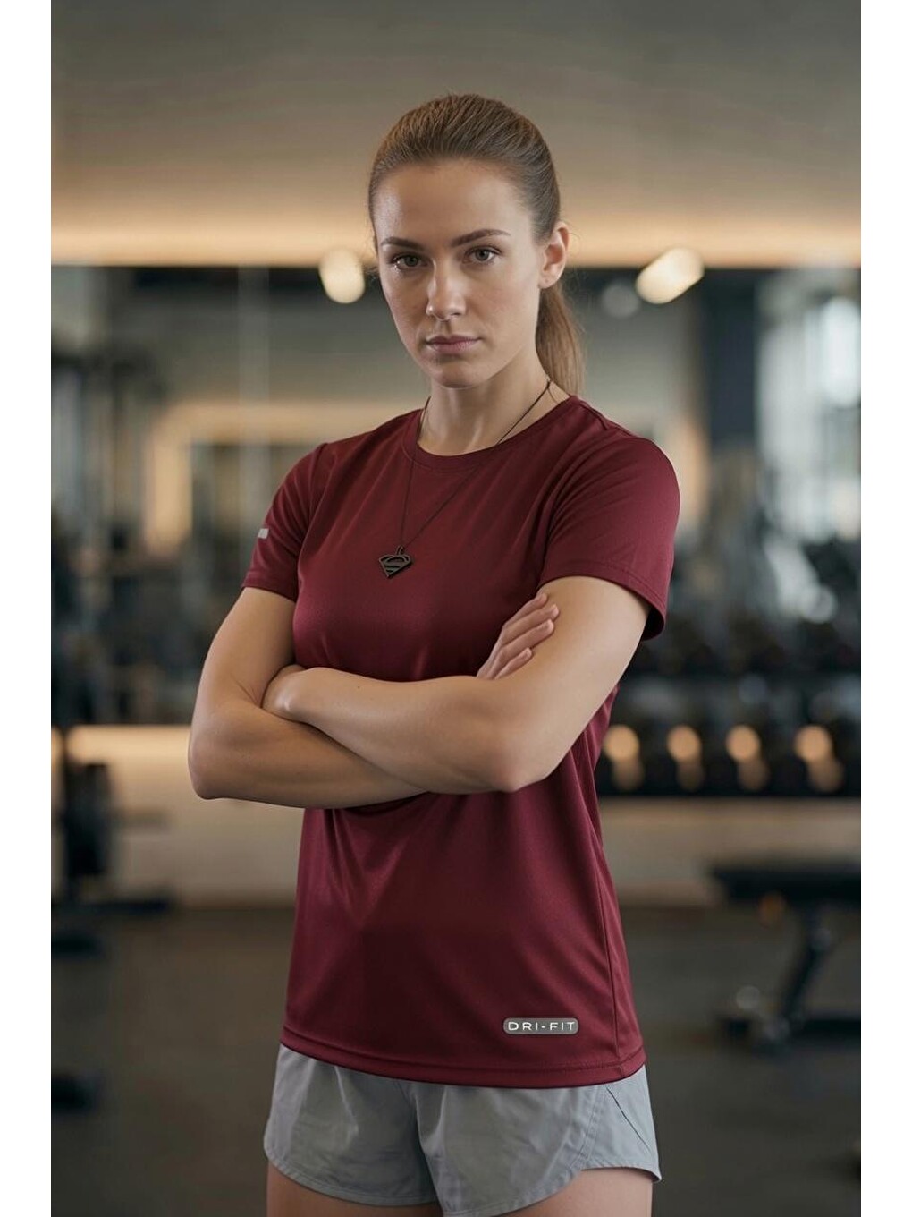 Bordo Fits Mikro Polyester Slim Fit Performans Antrenman Sporcu Kadın Tshirt-2
