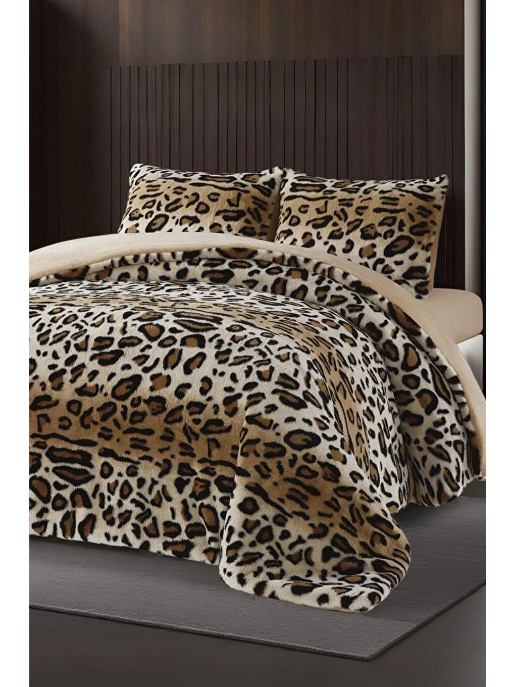 Karışık Leopar Tavşan Tüyü Çift Kişilik Yatak Örtüsü 220x240 Cm